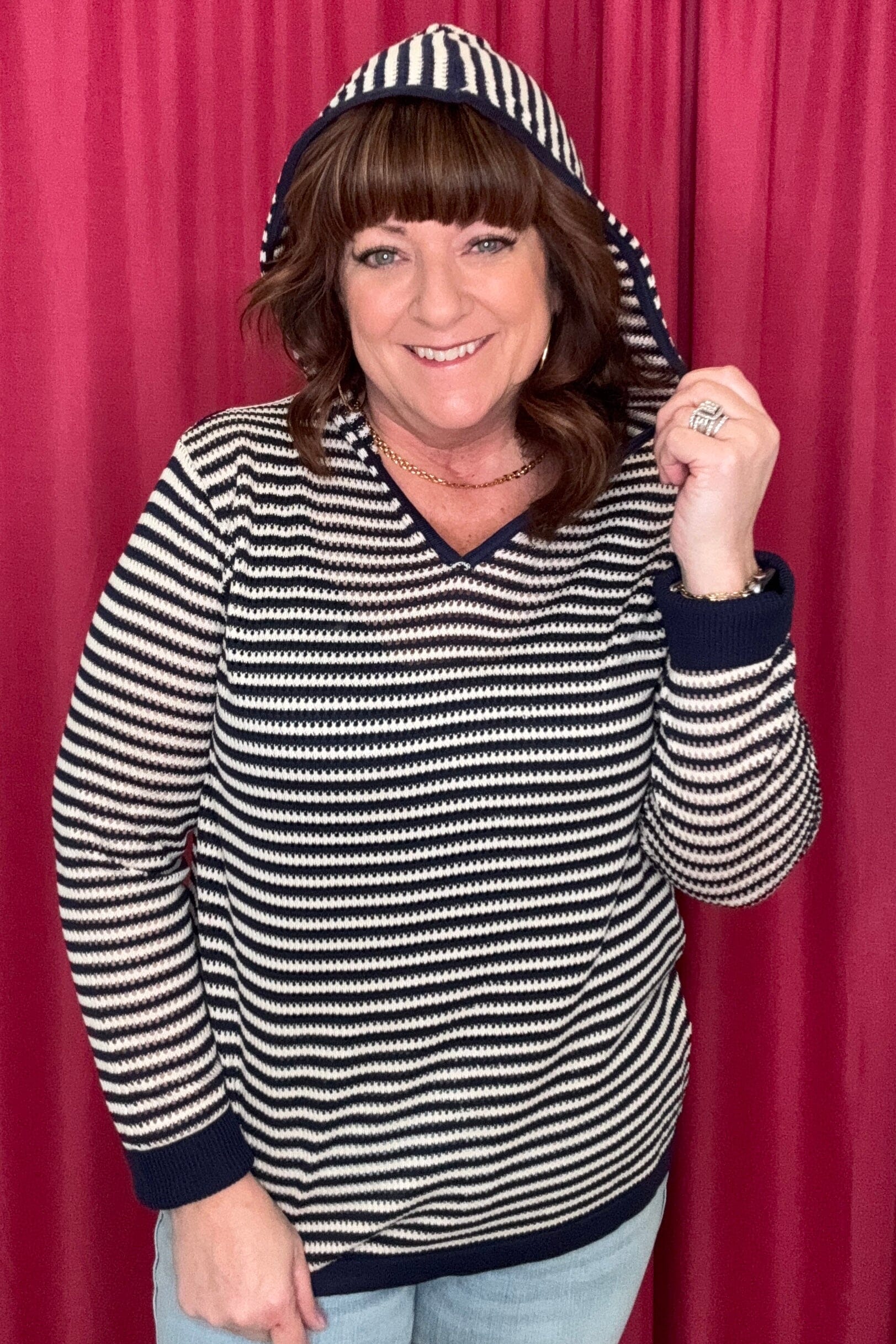 Aruni V-Neck Striped Knit Top with Hood JRTOP CASUAL TOP COCO+CARMEN