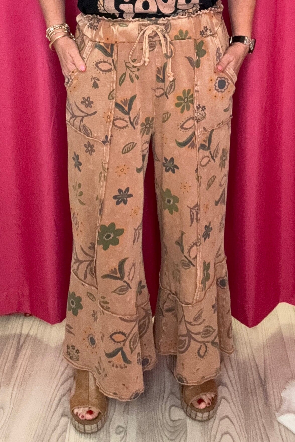 Printed Pull On Bell Bottom Pant BOTTOMS EASEL