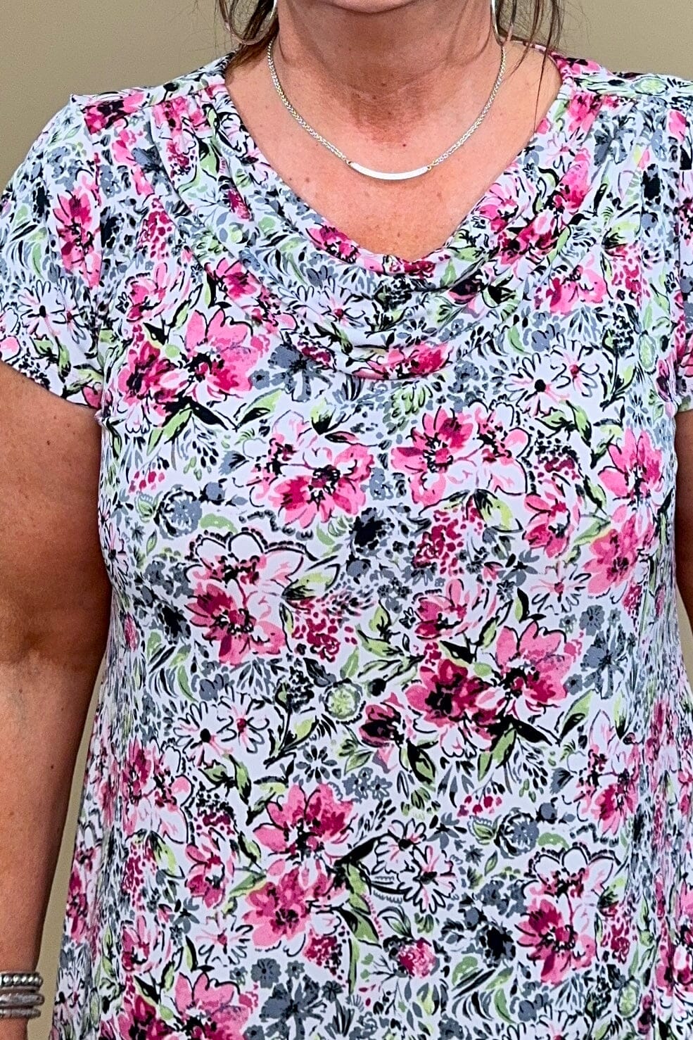Printed Short Sleeve Cowl Neck Top MISSY TOP SPECIAL SOUTHERN LADY