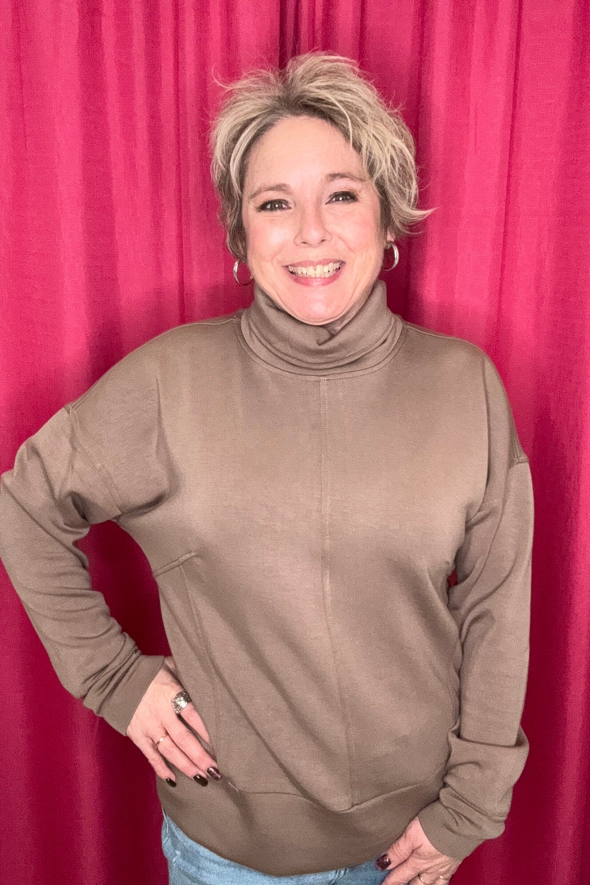 Long Sleeve Funnel Neck Top MISSY BASIC KNIT TRIBAL FOSSIL XS