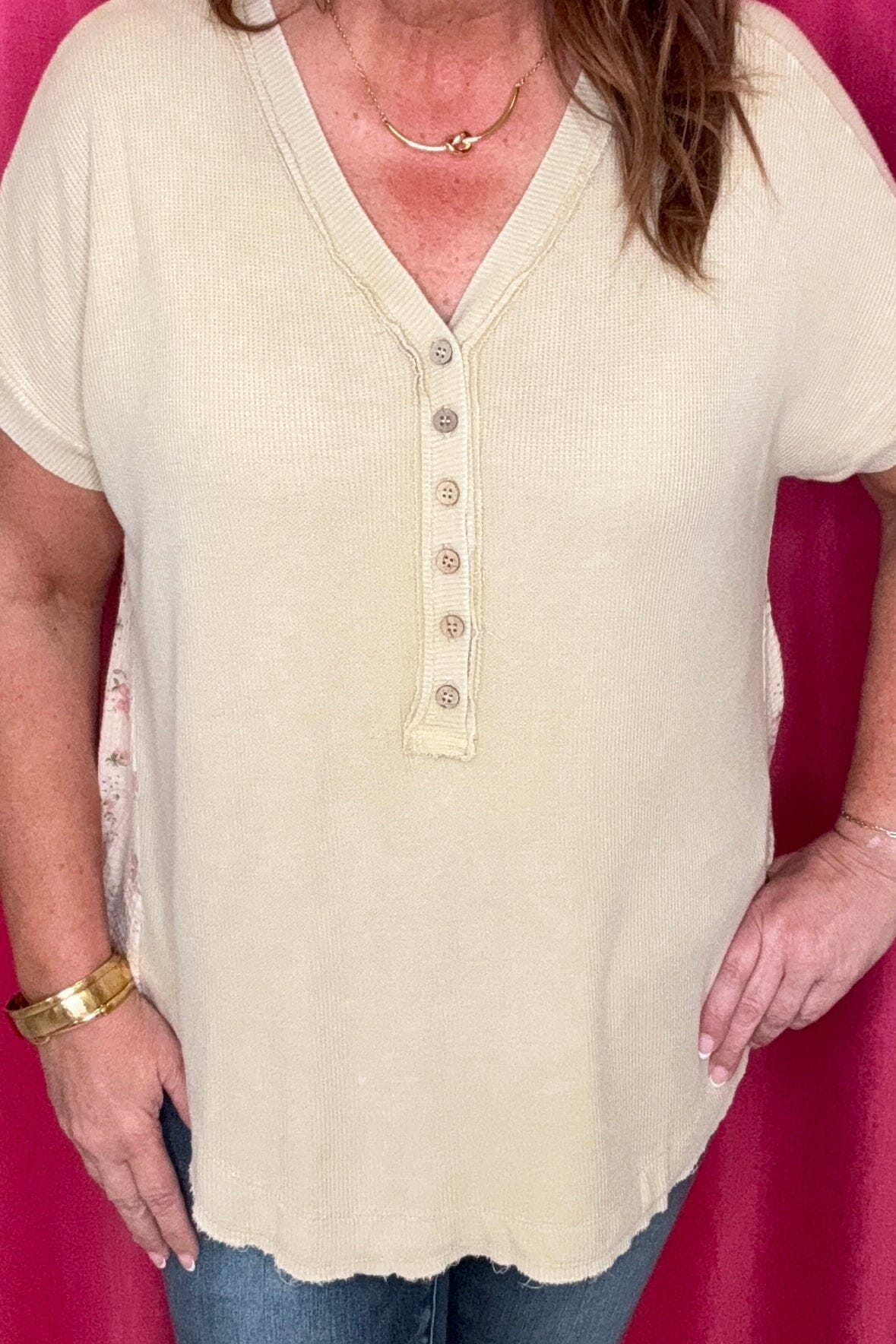 Short Sleeve V-Neck with Floral Back JRTOP CASUAL TOP EASEL