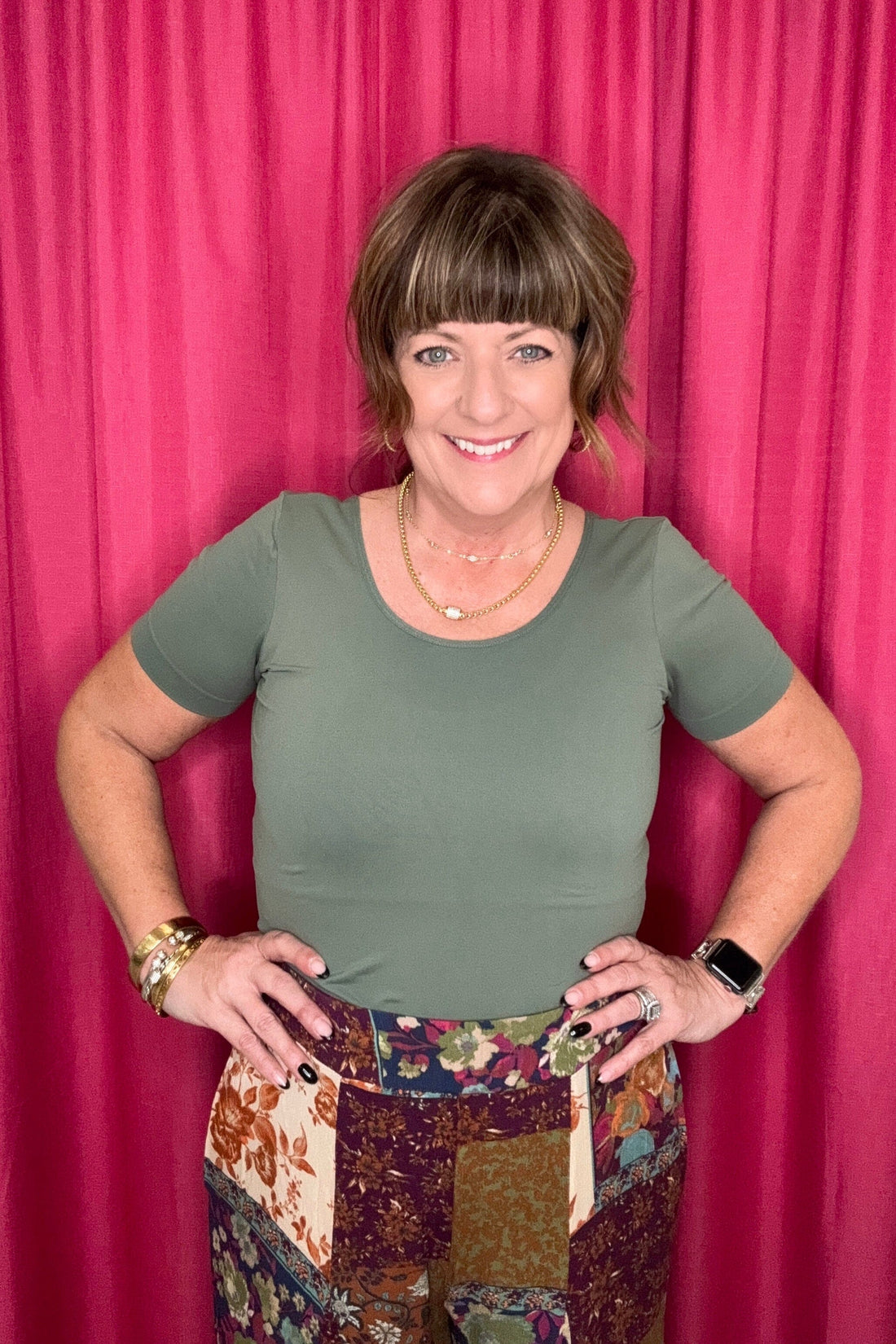 Reversible V + Round Neck Short Sleeve Top JRTOP CASUAL TOP YELETE SMOKYOLIVE ONESIZE