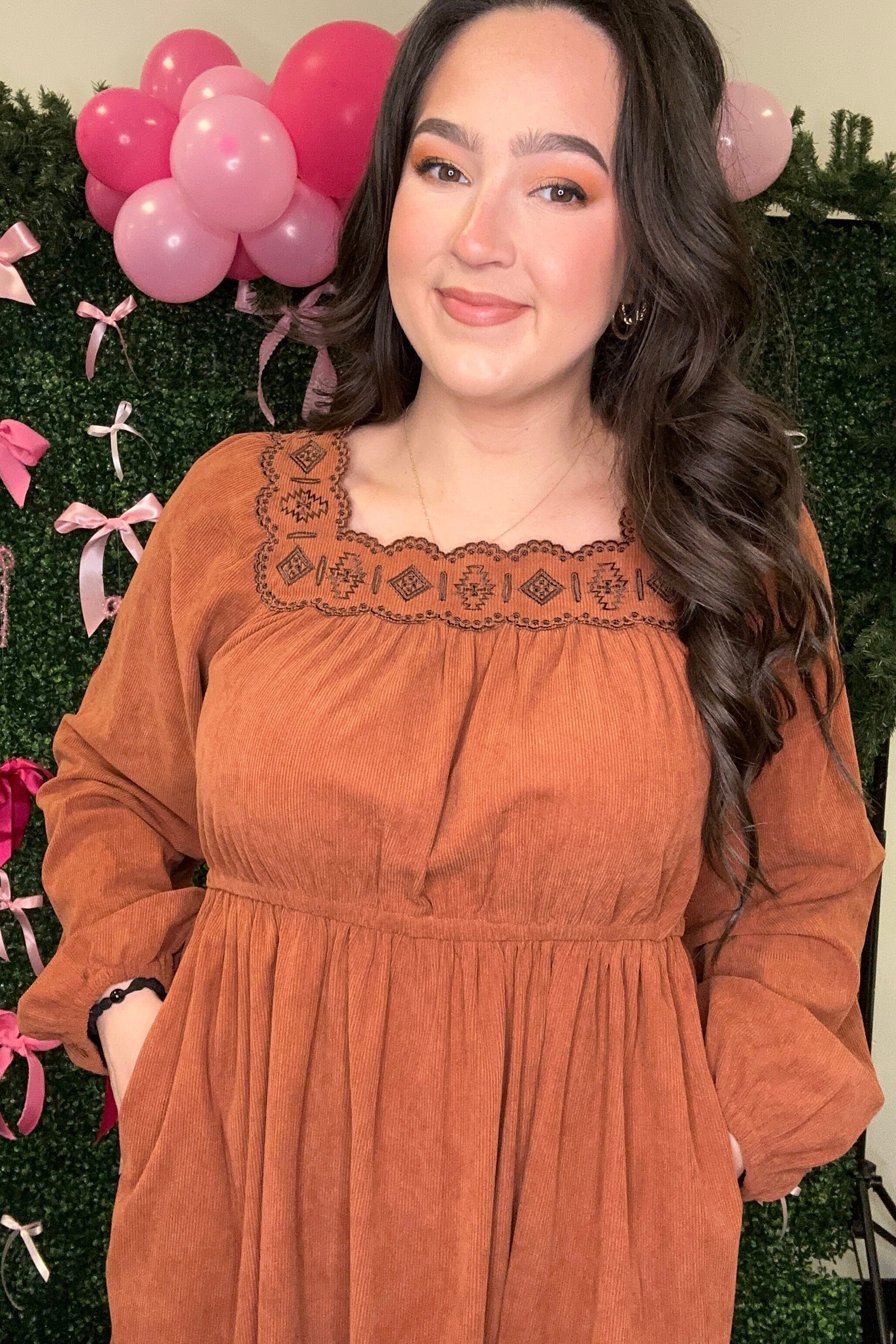 Long Sleeve Corduroy Dress w/Ebroidery DRESS VERYJ