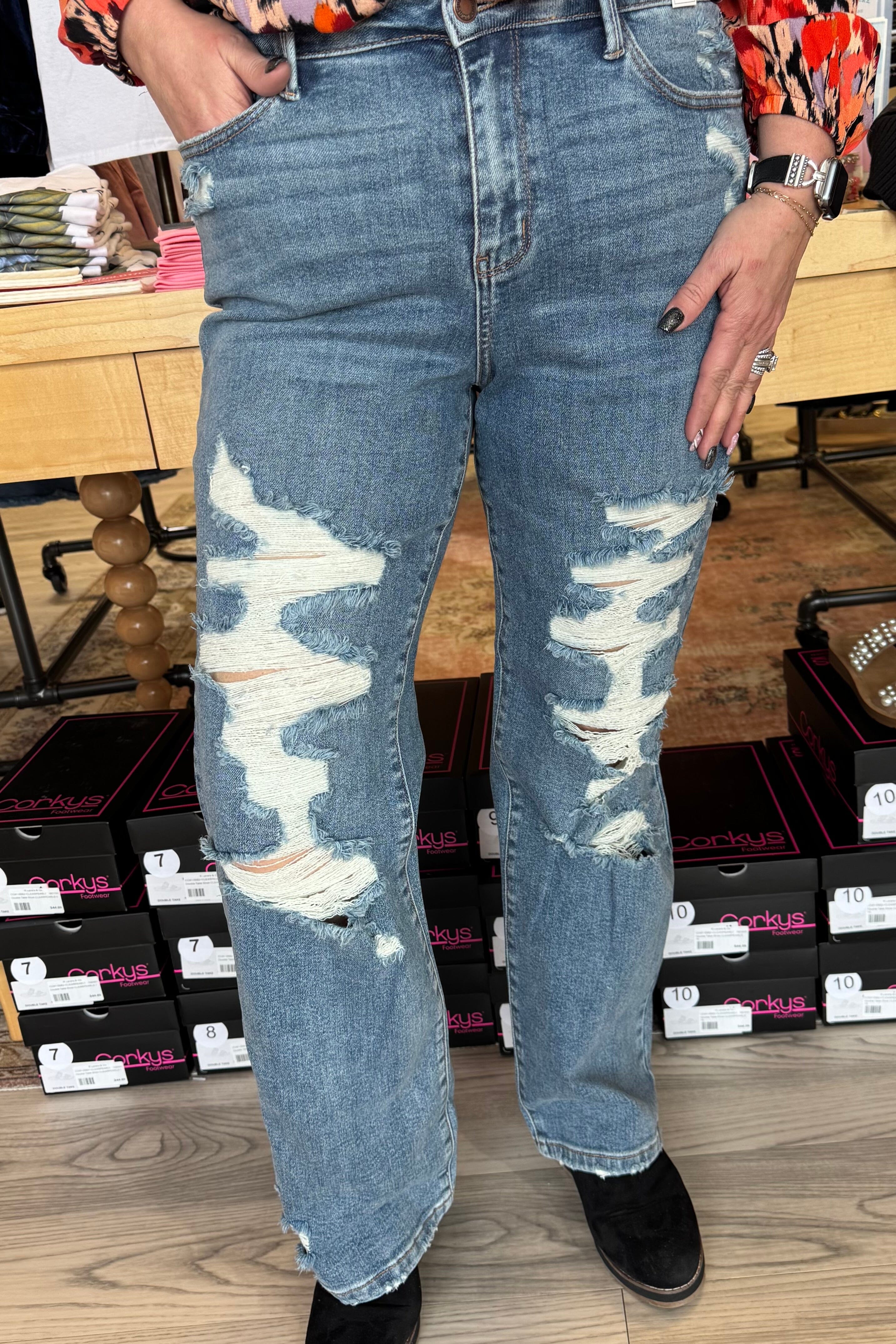 High Waist Straight Leg Distressed Jeans JEANS JUDY BLUE