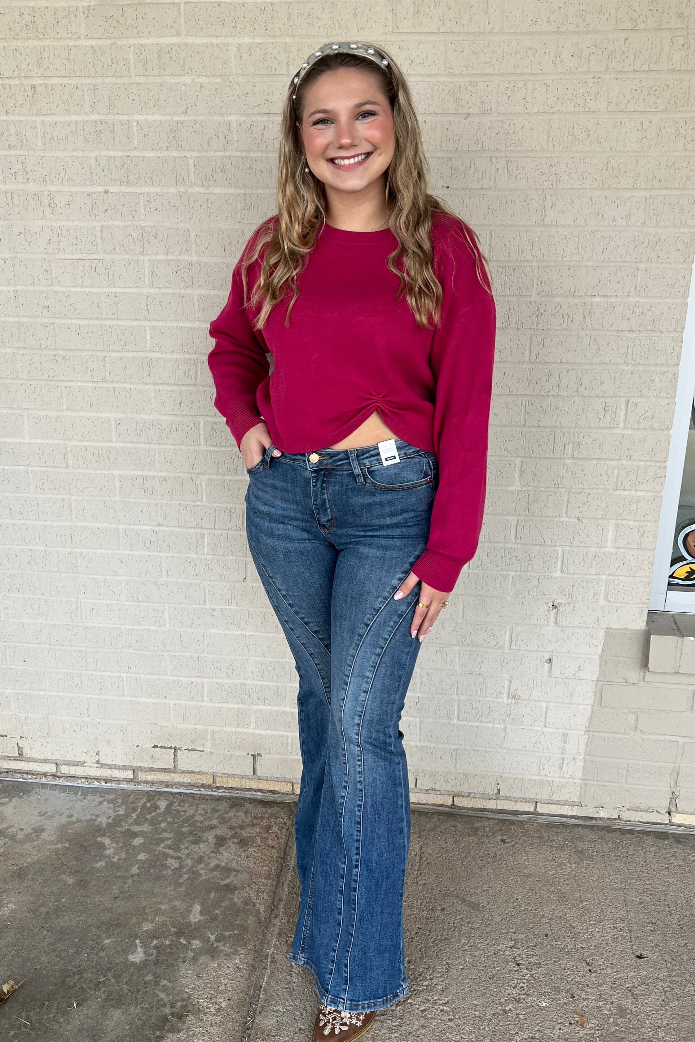 Long Sleeve Sweater w/Side Gather JRTOP CASUAL TOP JODIFL