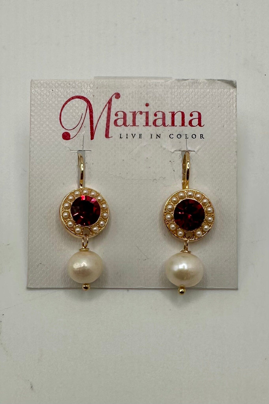 Cluster Dangle Leverback Earrings in Ruby and Pearl - Yellow Gold BETTERBRANDJEWELRY MICHALSMARIANA