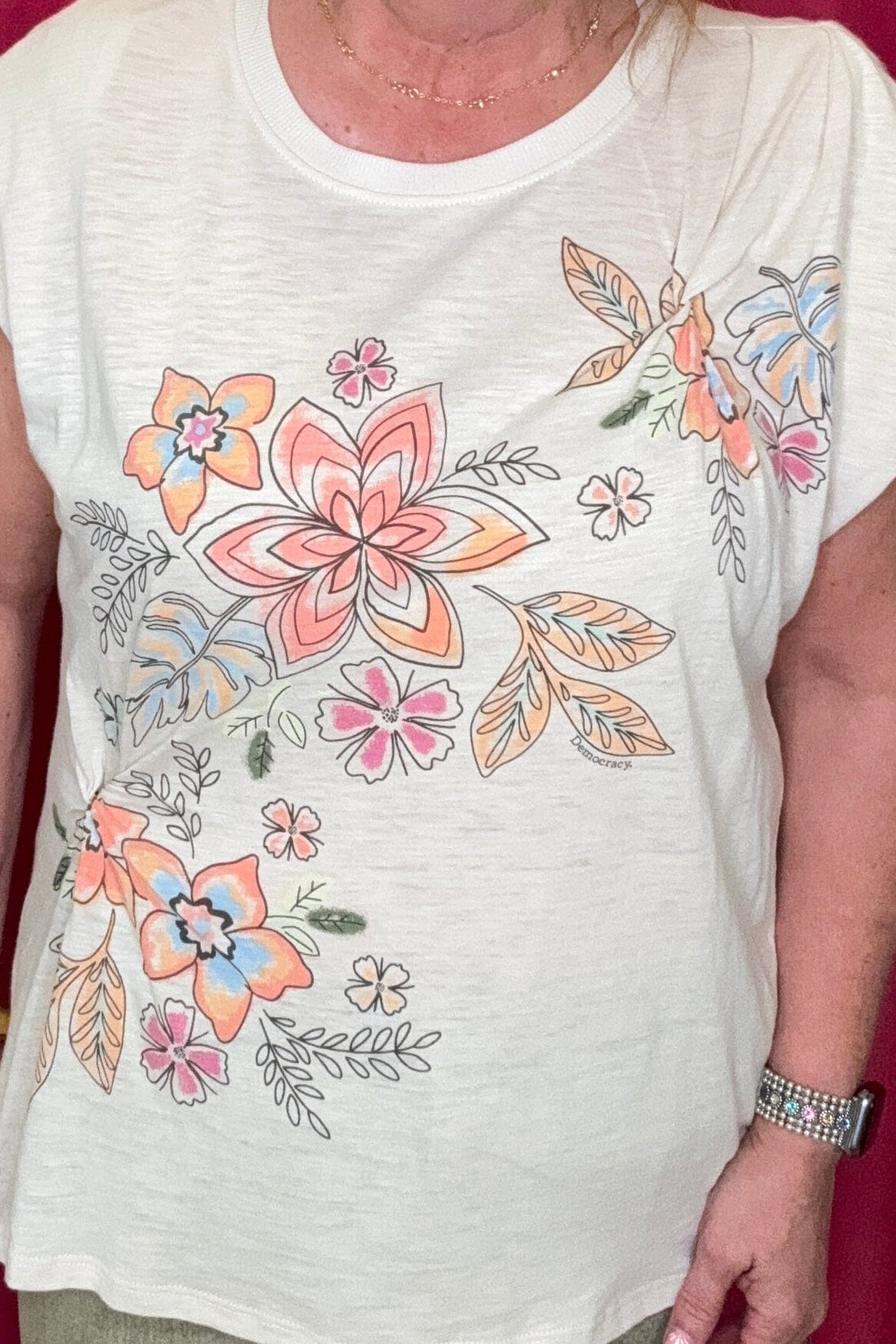 Cap Sleeve Scoop Neck Screen Print Top MISSY TOP SPECIAL DEMOCRACY