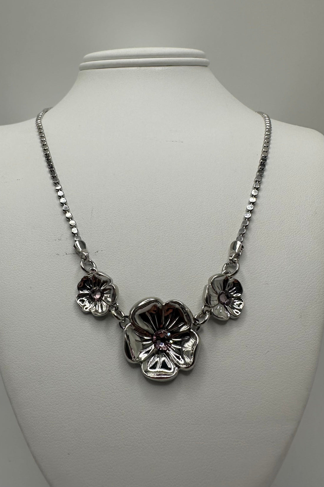 Rhodium Flower Necklace with Amethyst BETTERBRANDJEWELRY MICHALSMARIANA
