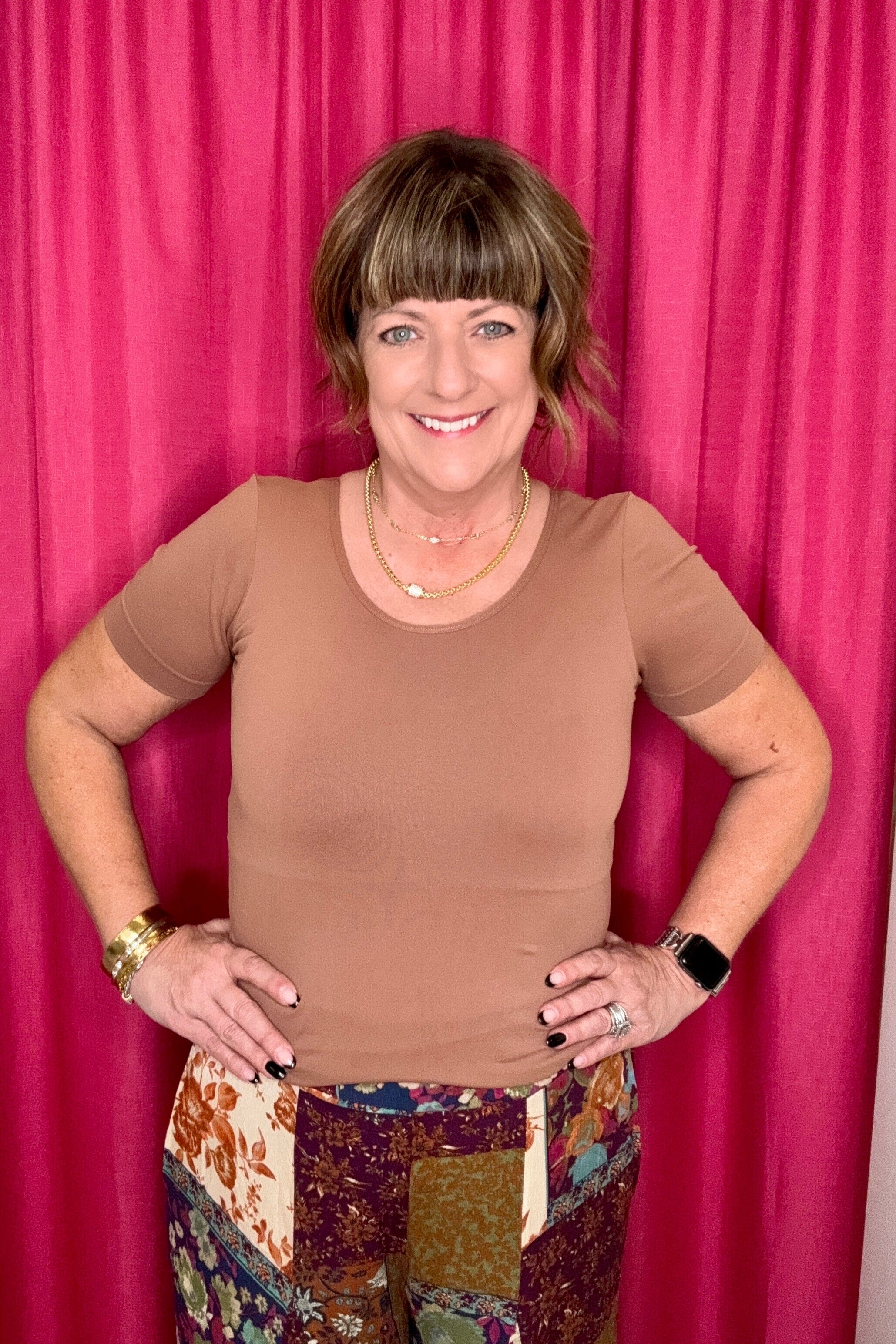 Reversible V + Round Neck Short Sleeve Top JRTOP CASUAL TOP YELETE MOCHA ONESIZE