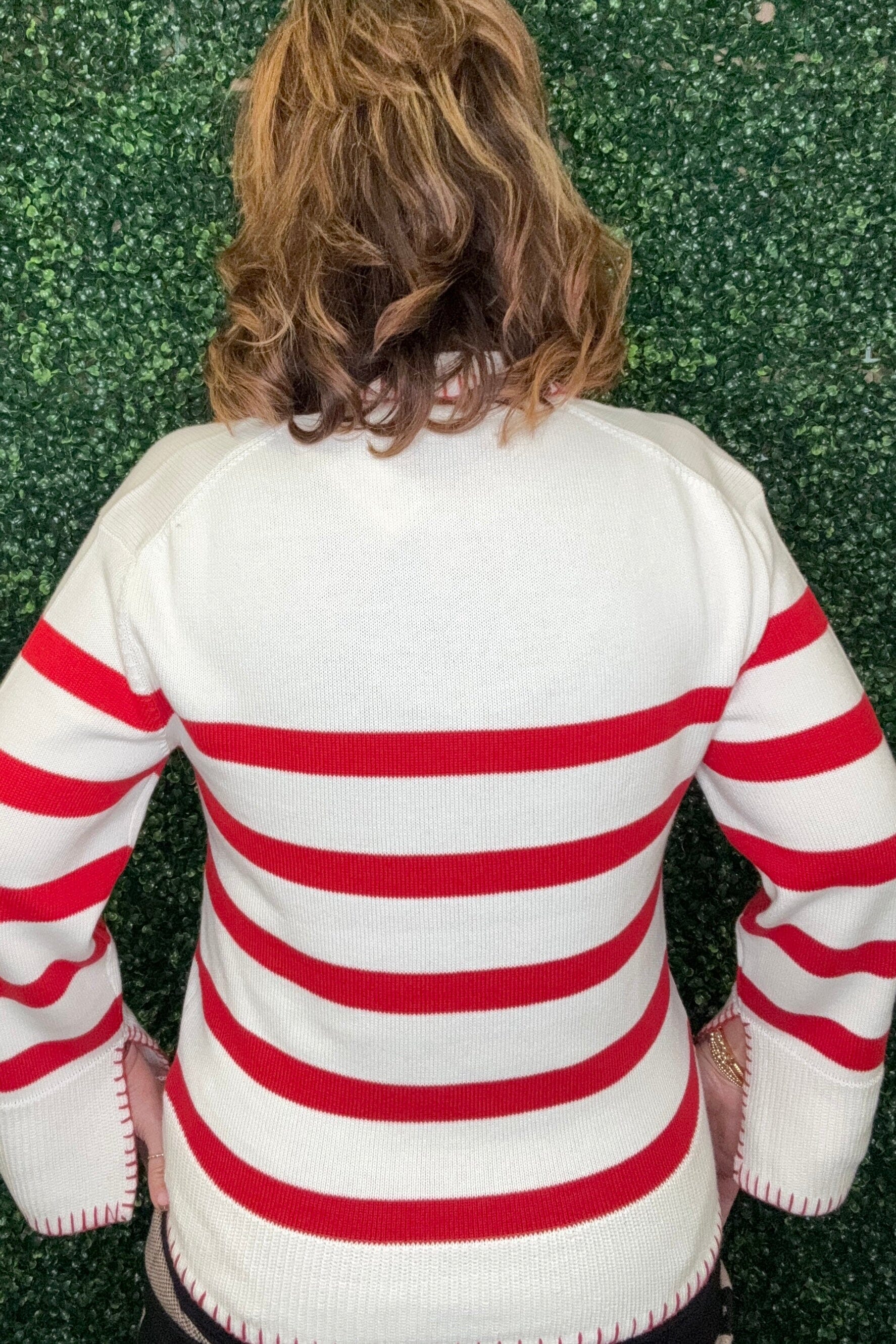 Long Sleeve Polo Sweater w/Blanket Stitch MISSY TOP SPECIAL TRIBAL