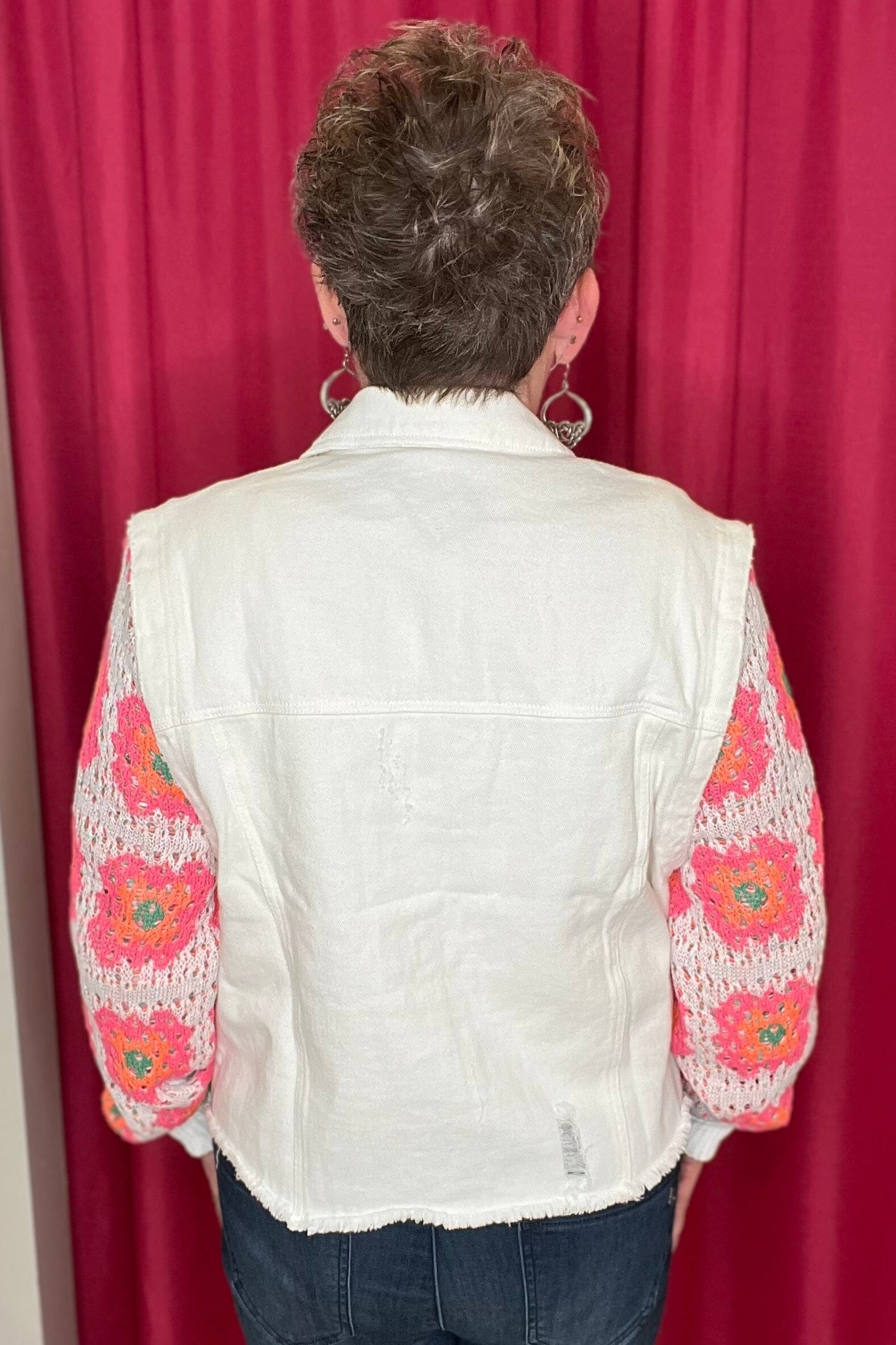 Denim Jacket w/Long Crochet Sleeve OUTFIT COMPLETER DAVI&DANI