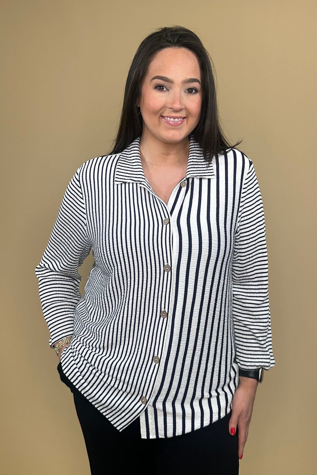 Crinkle Crepe Button Down Top w/Collar MISSY TOP SPECIAL HABITAT