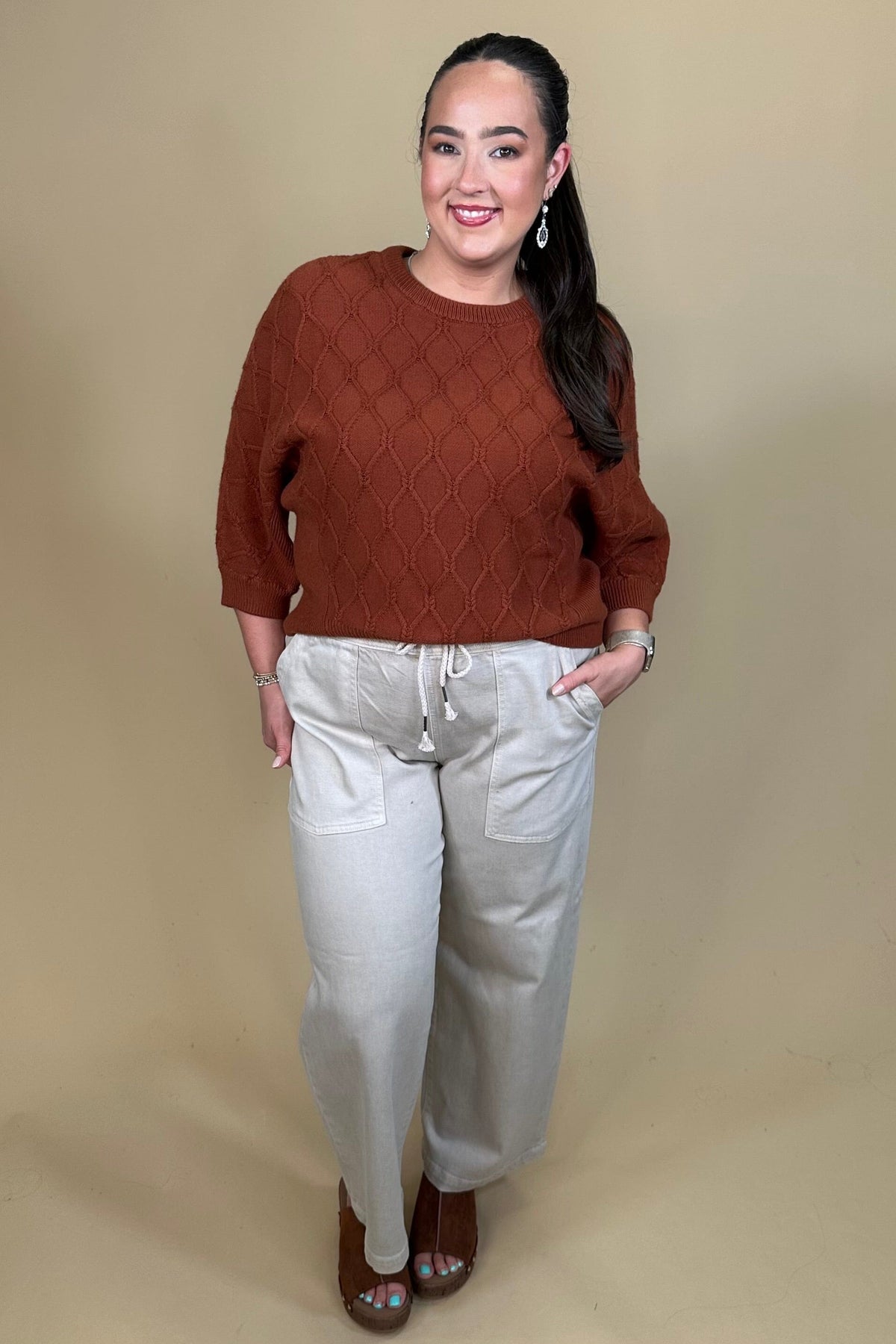 3/4 Sleeve Grid Stitch Sweater MISSY TOP SPECIAL:~~Unassigned~~ DEMOCRACY