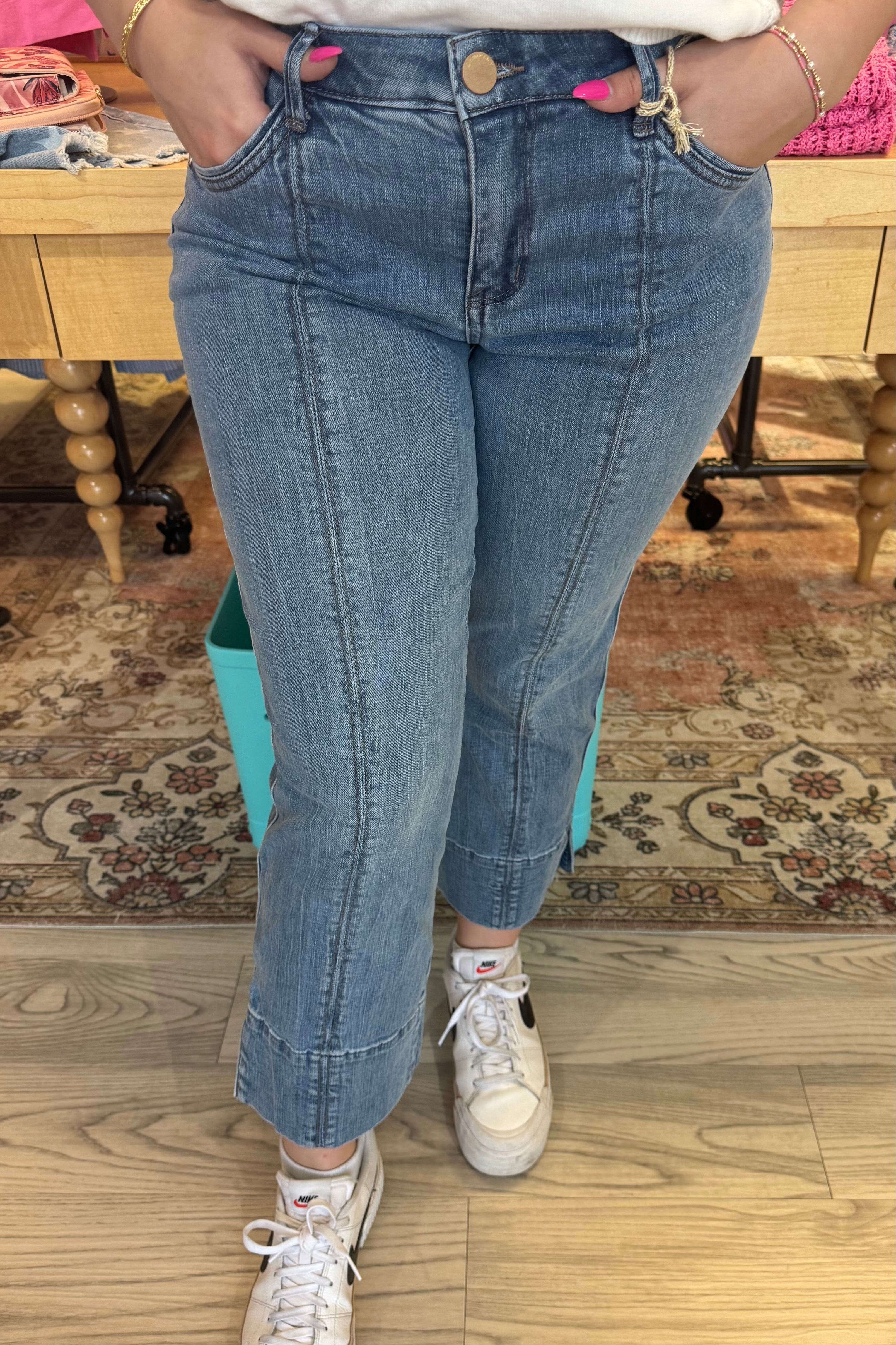 "Ab"solution High Rise Side Slit Kick Flare Jeans with Center Seam JEANS DEMOCRACY