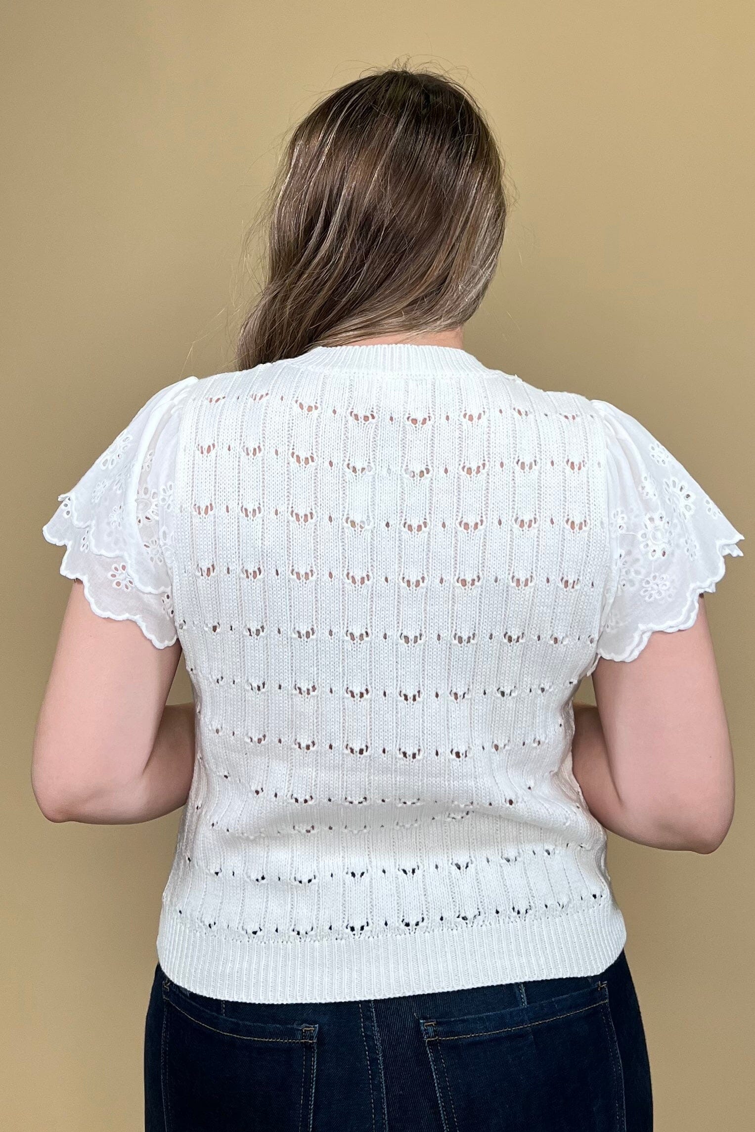 Short Eyelet Sleeve Sweater JR TOP DRESSY DREAMERS