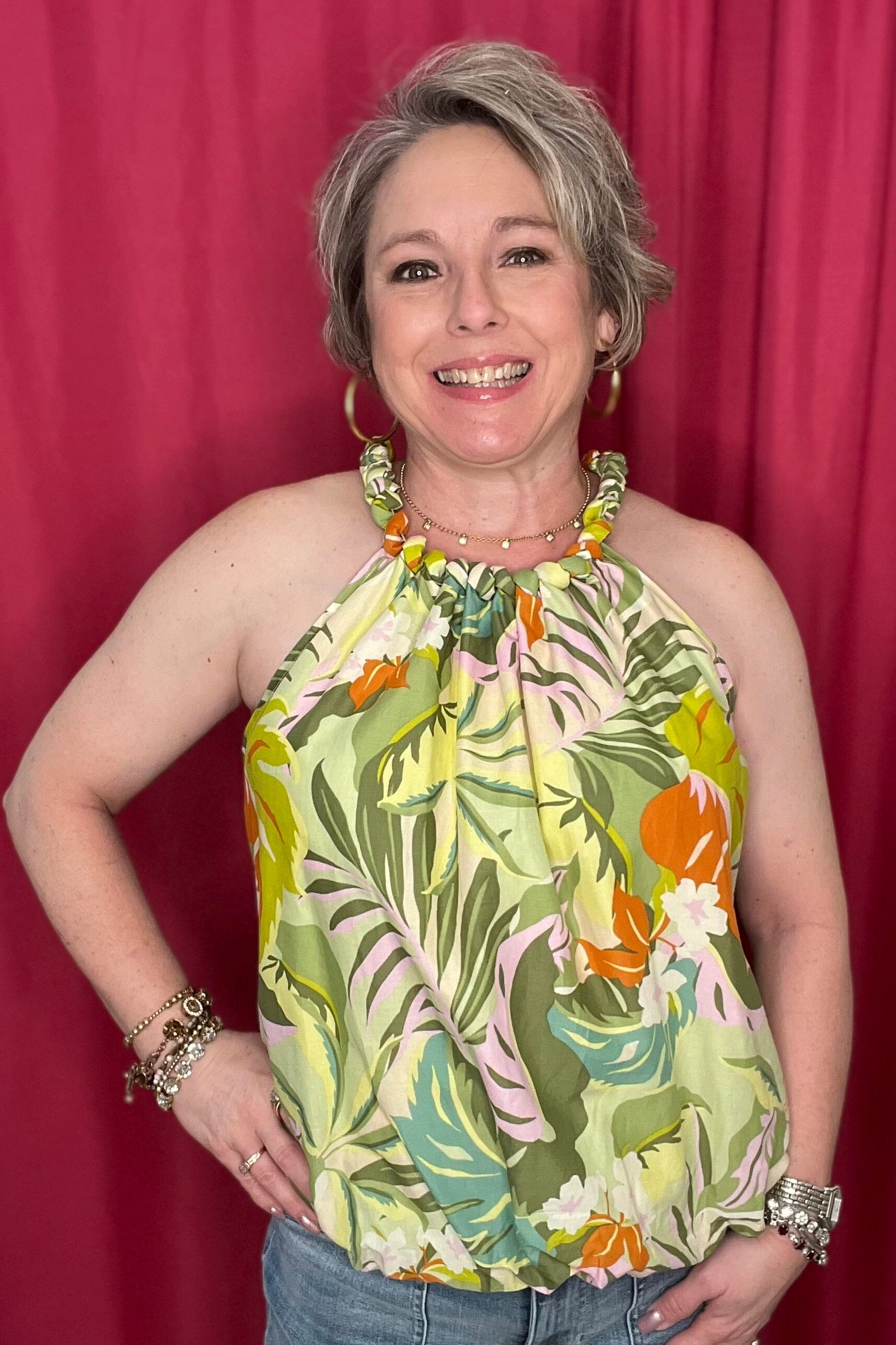 Lined Bubble Hem Blouse w/Neck Detail MISSY TOP SPECIAL TRIBAL