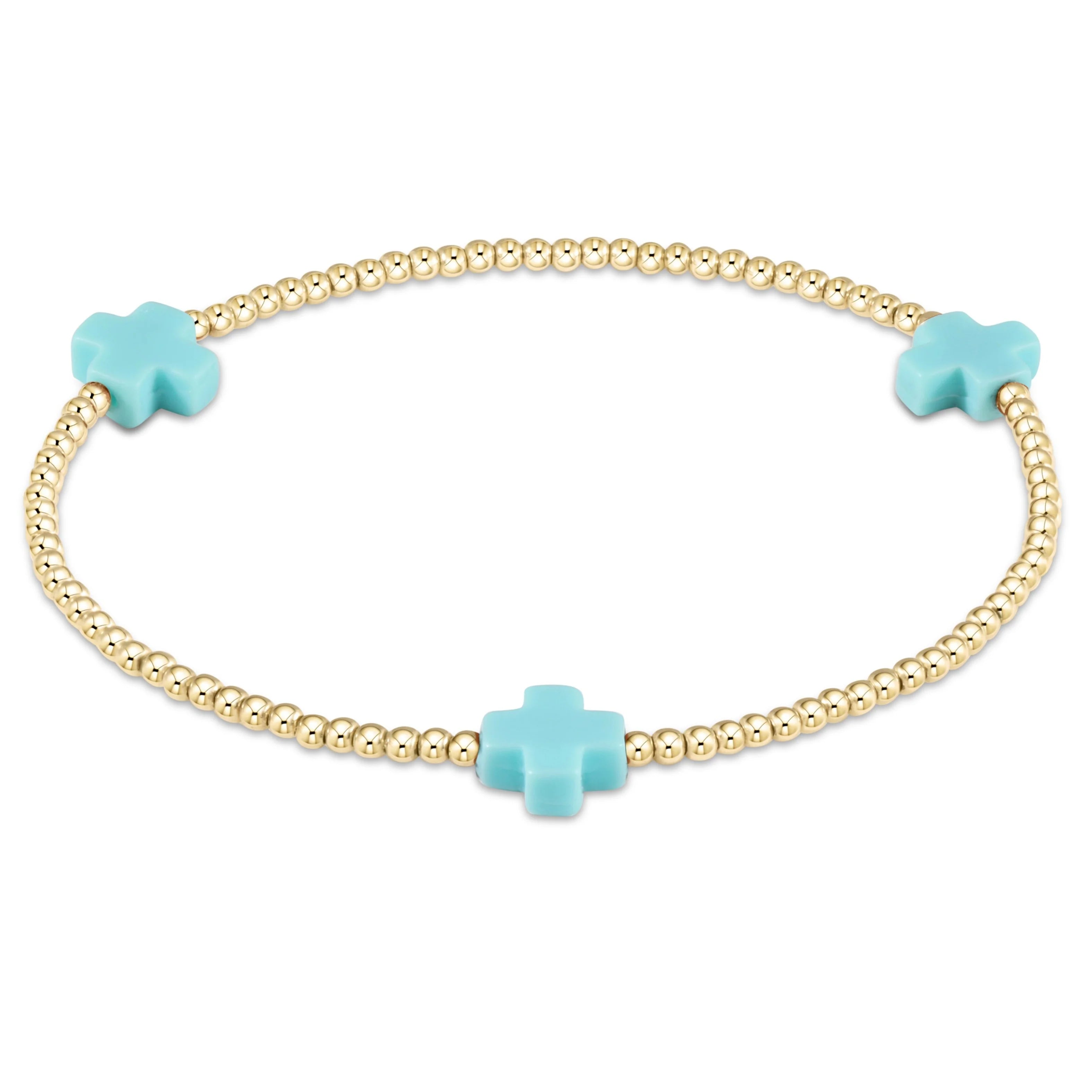 Enewton Signature Cross Gold Pattern 2mm Bead Bracelet- Turquoise
