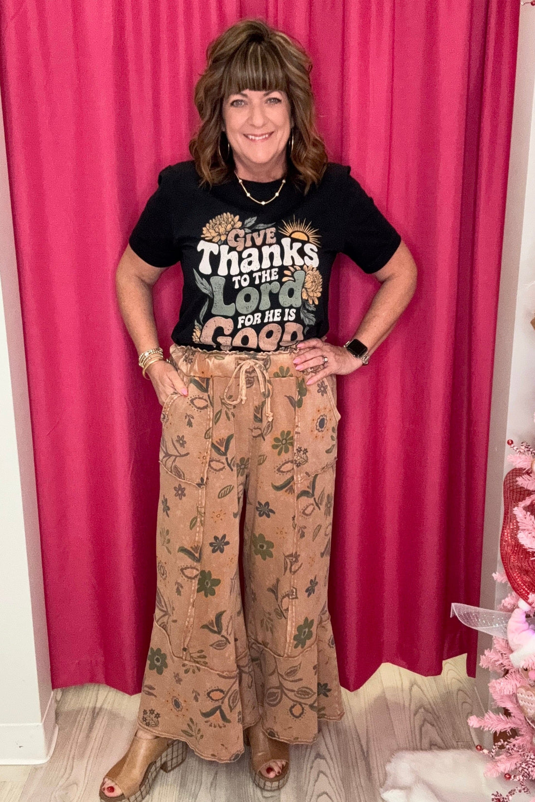 Printed Pull On Bell Bottom Pant BOTTOMS EASEL