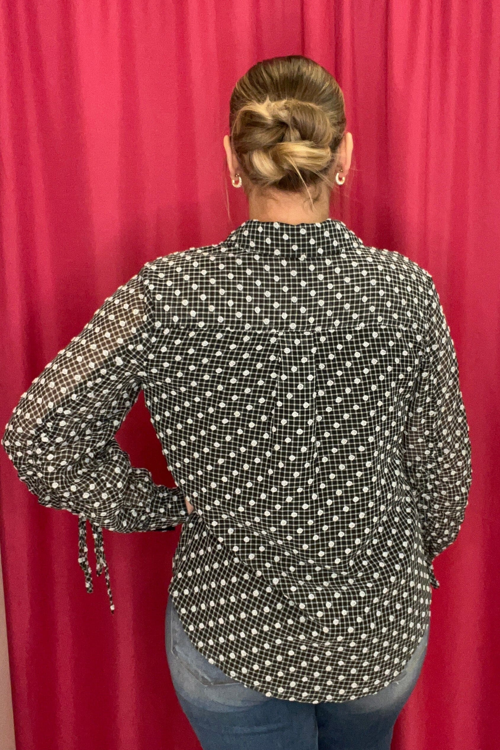 Long Sleeve COllared Woven Blouse w/Sleeve Tie MISSY TOP SPECIAL LIVERPOOL