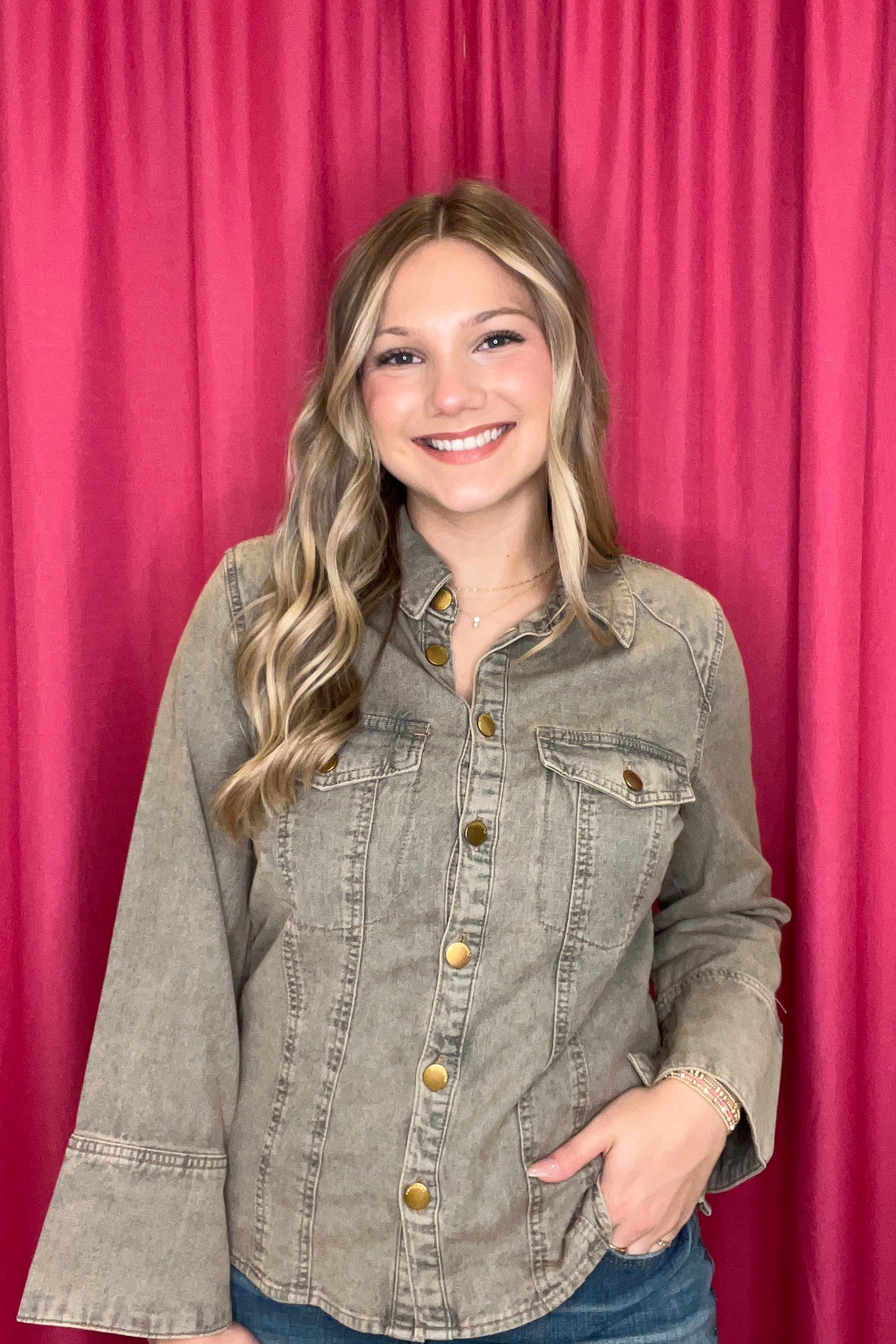 3/43 French Cuff Sleeve Button Down Denim Shirt