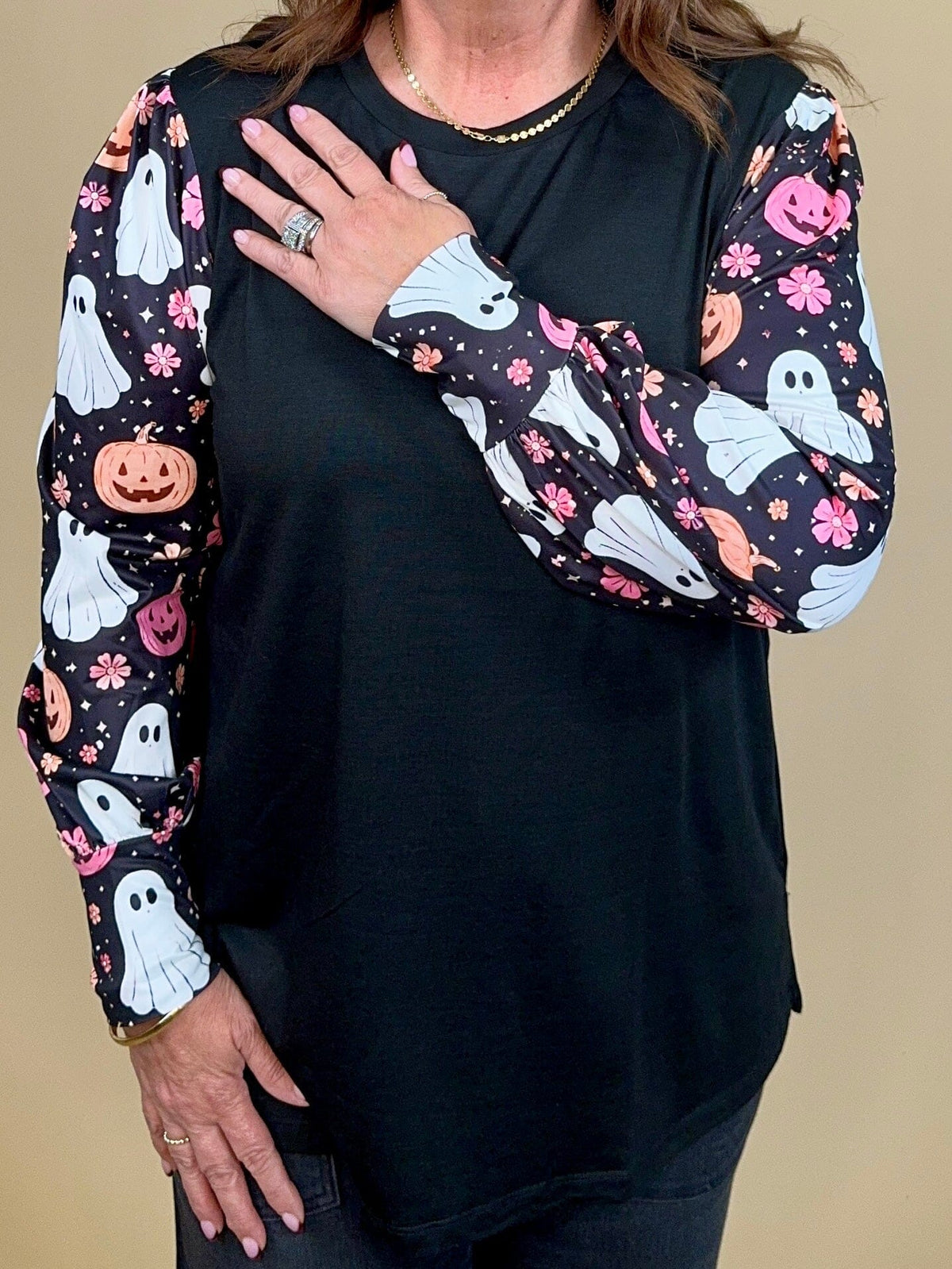 Halloween Printed Sleeve Top JRTOP CASUAL TOP:~~Unassigned~~ YOURFASHIONWHOL