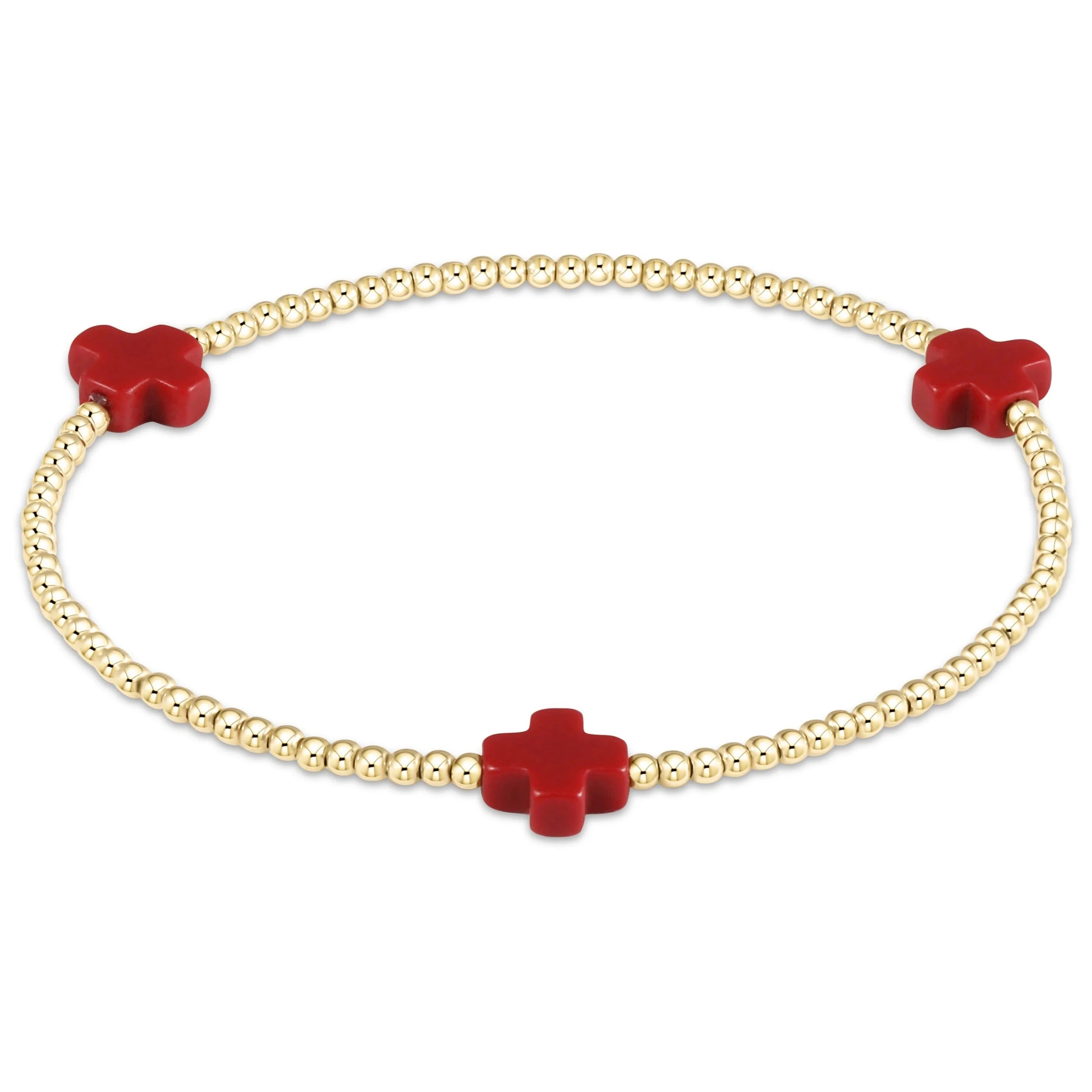 Enewton Signature Cross Gold Pattern 2mm Bead Bracelet- Red JEWELRY ENEWTON