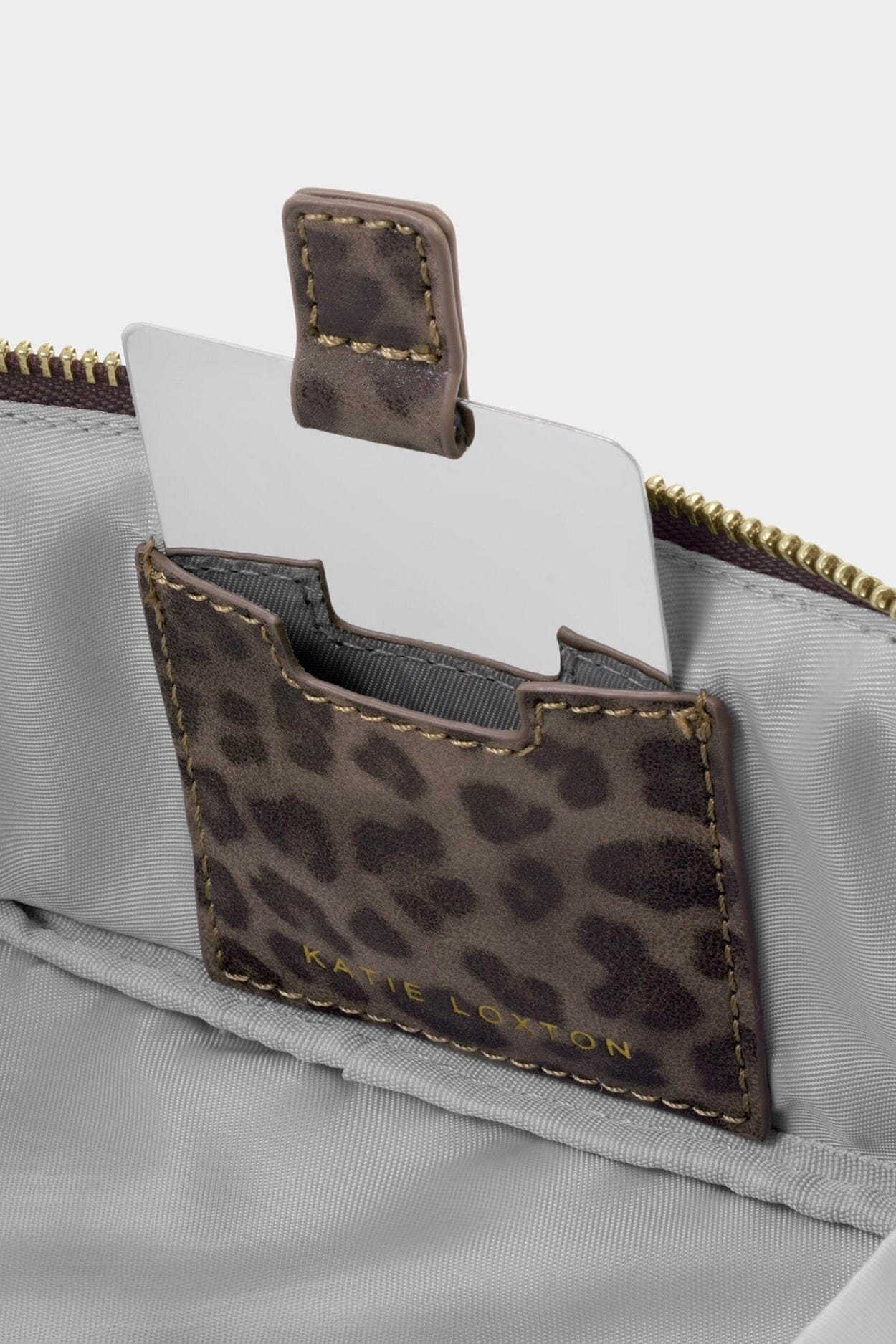 Leopard Fold Out Mirror Make Up Bag HANDBAGS KATIE LOXTON