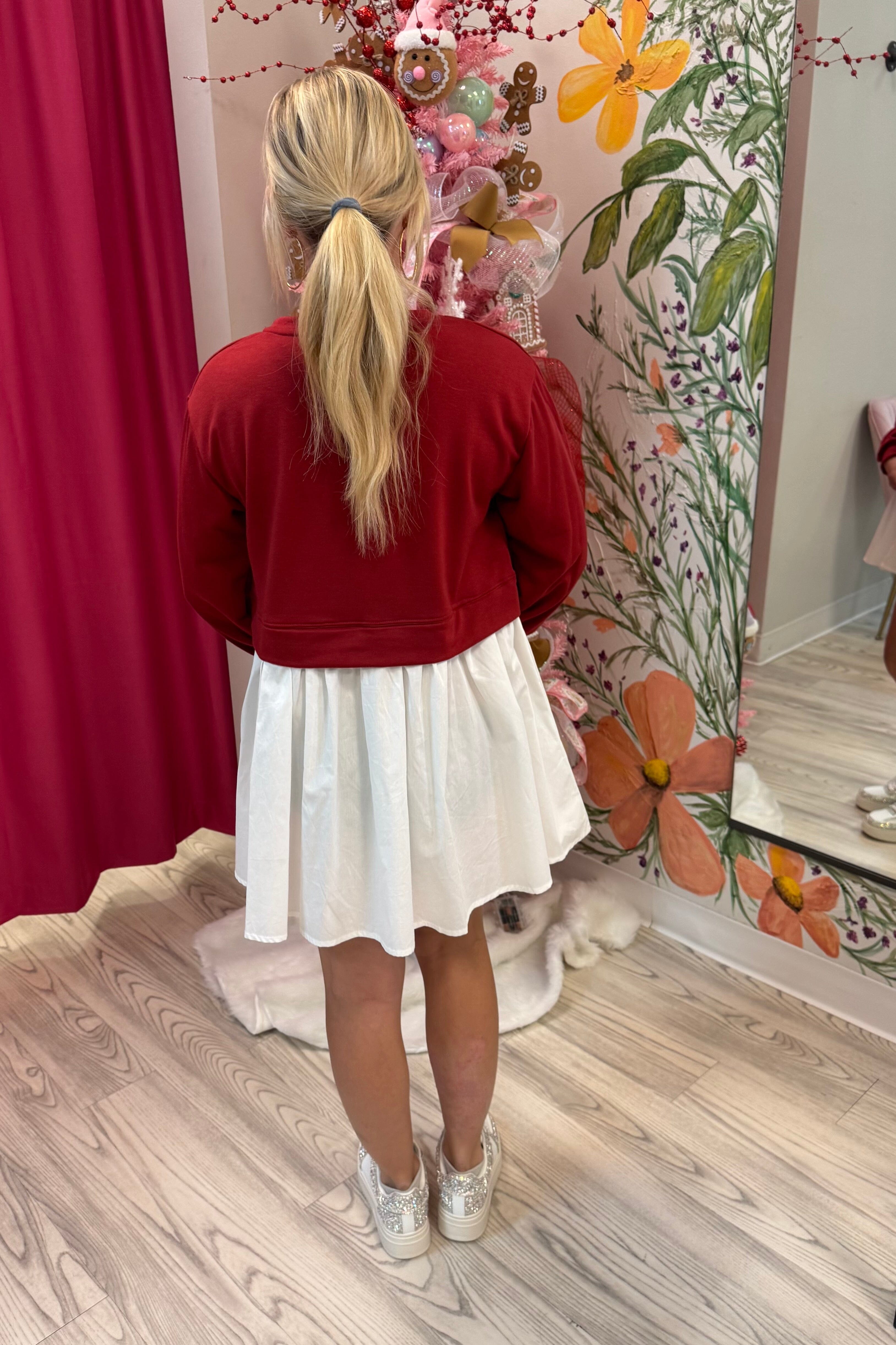 Long Sleeve "Merry" Dress w/White Skirt DRESS SIMPLY SOUTHERN