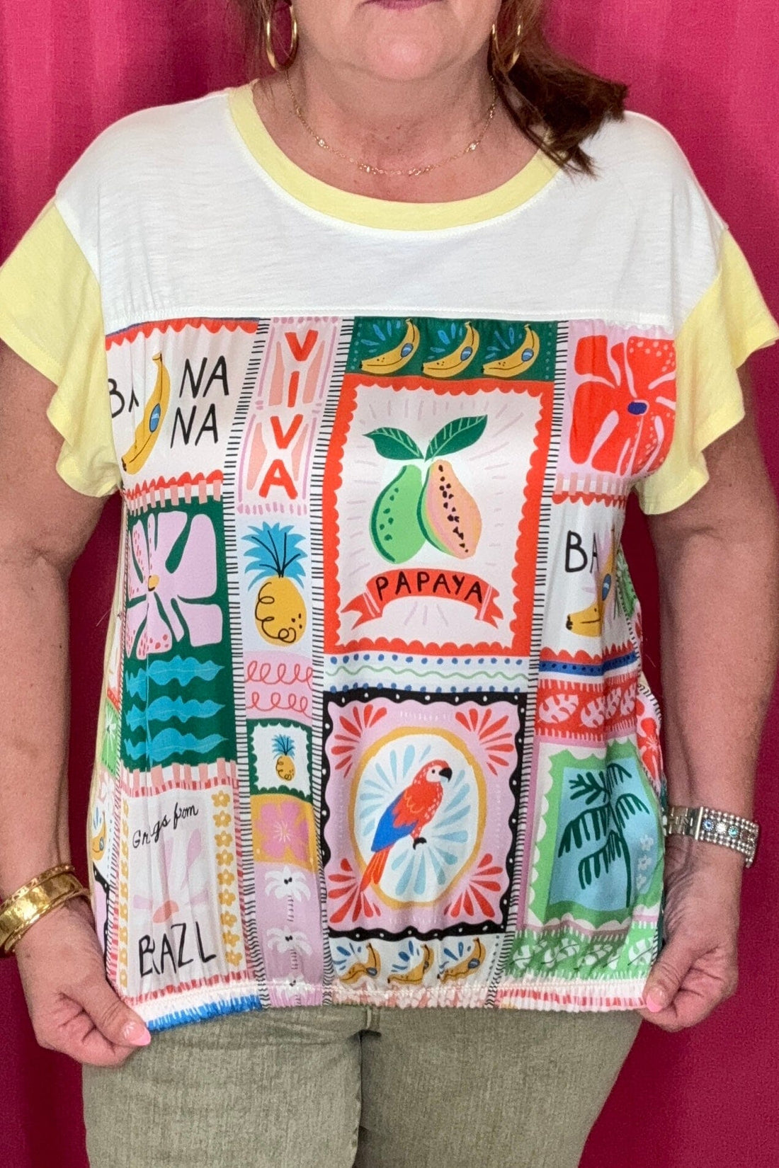 Cap Sleeve Scoop Neck Printed Knit Top MISSY TOP SPECIAL DEMOCRACY