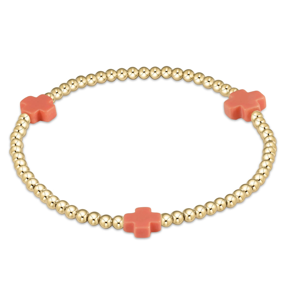 Enewton Signature Cross Gold Pattern 3mm Bead Bracelet- Coral JEWELRY ENEWTON