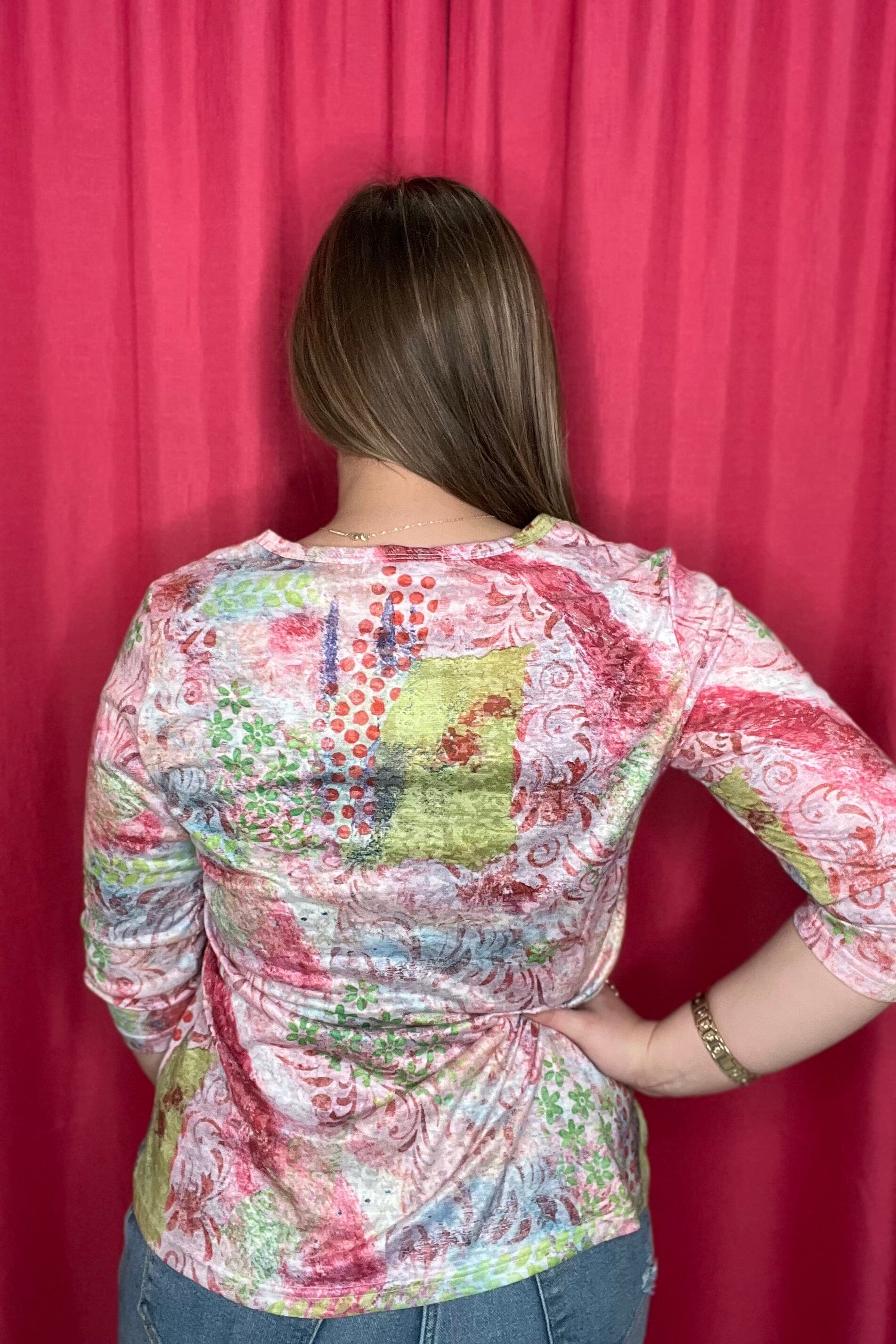 3/4 Sleeve Printed Scoop Neck MISSY TOP SPECIAL CREATION