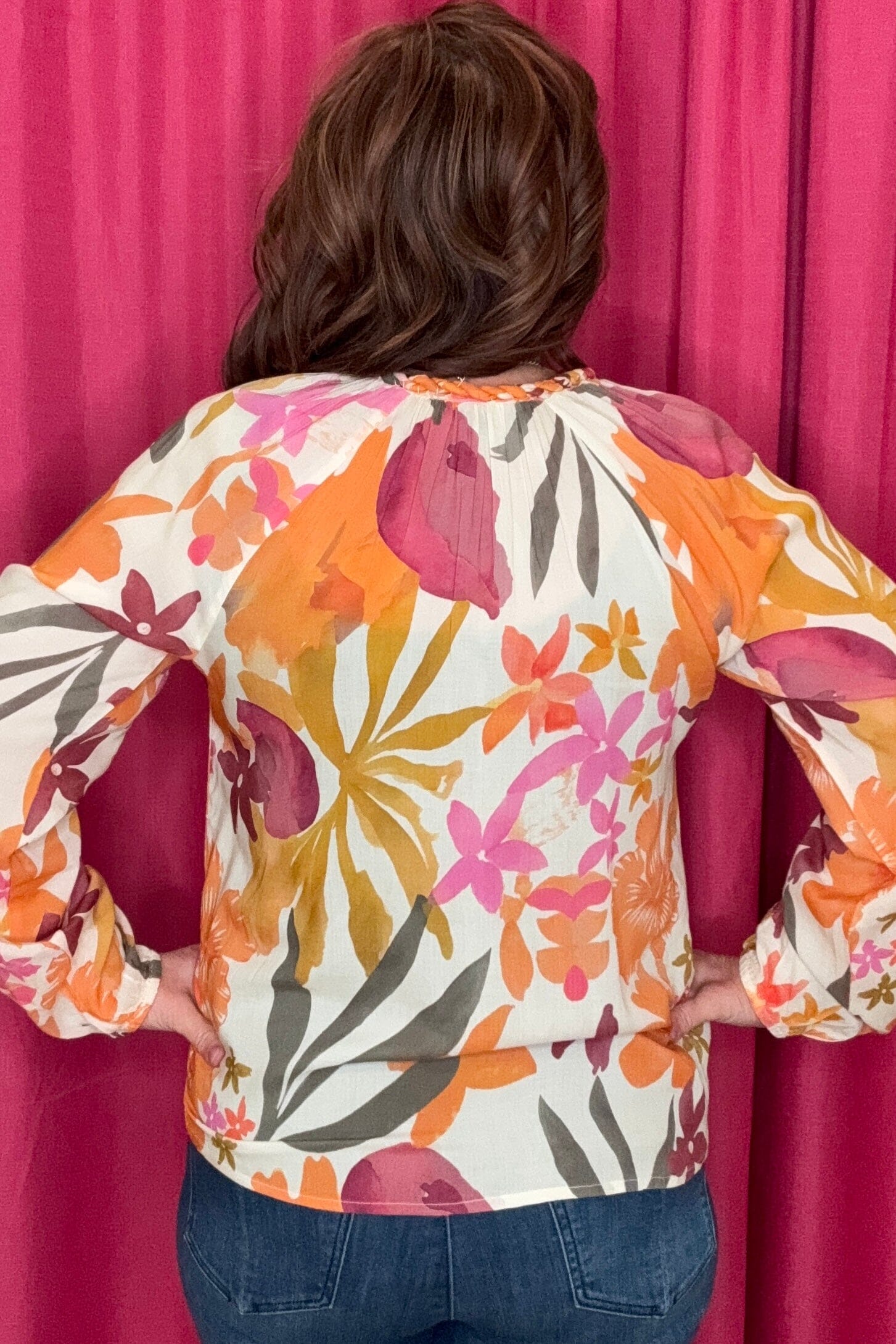 Printed Raglan Long Sleeve Popover Blouse MISSY TOP SPECIAL Charlie B