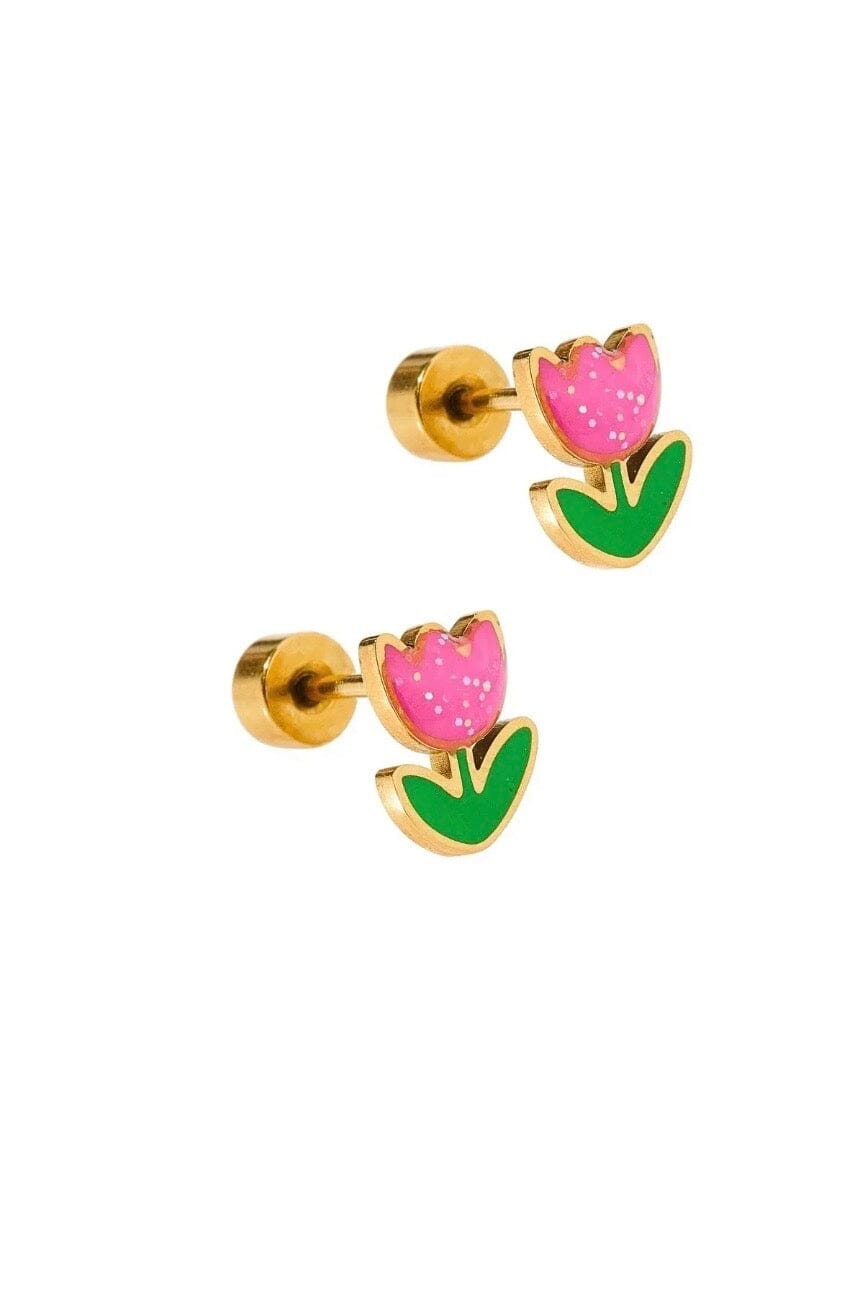 Pink Tulip Screwback Stud Earrings GIFT/OTHER LINNY CO