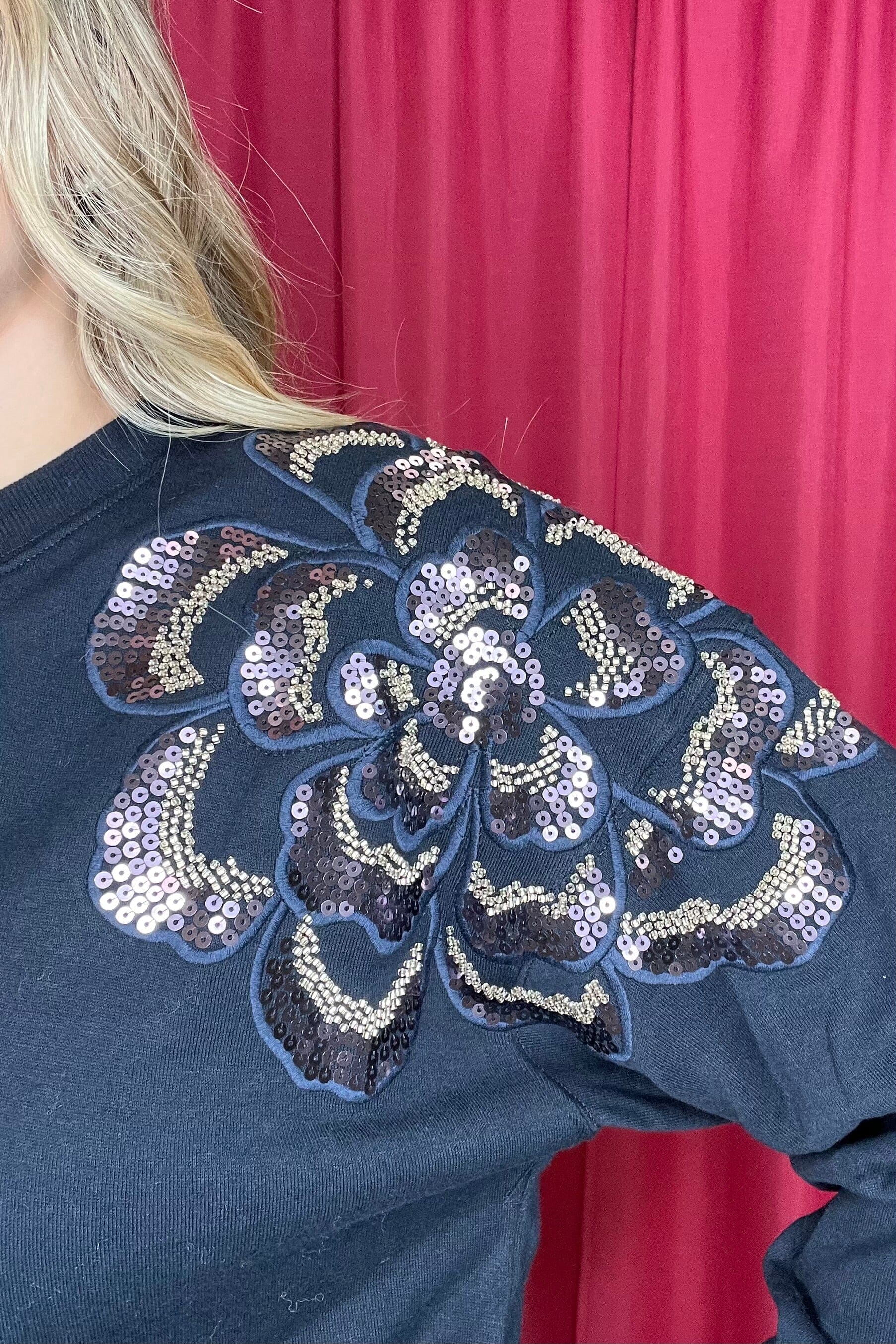 Long Sleeve Crew Neck Beaded Sweatshirt MISSY TOP SPECIAL DEMOCRACY