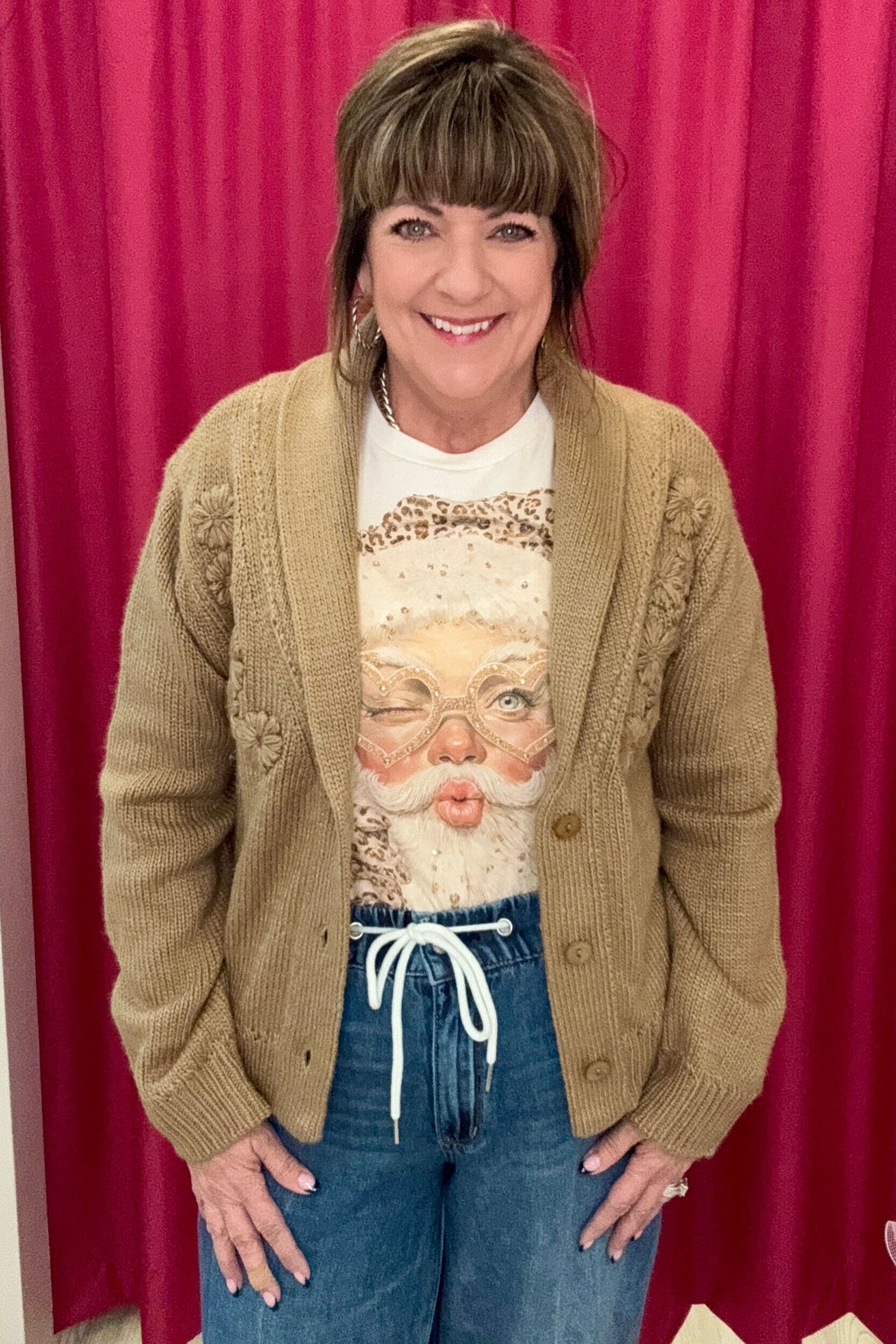 Santa w/Gold Glasses T-Shirt MISSY BASIC KNIT JCOONS