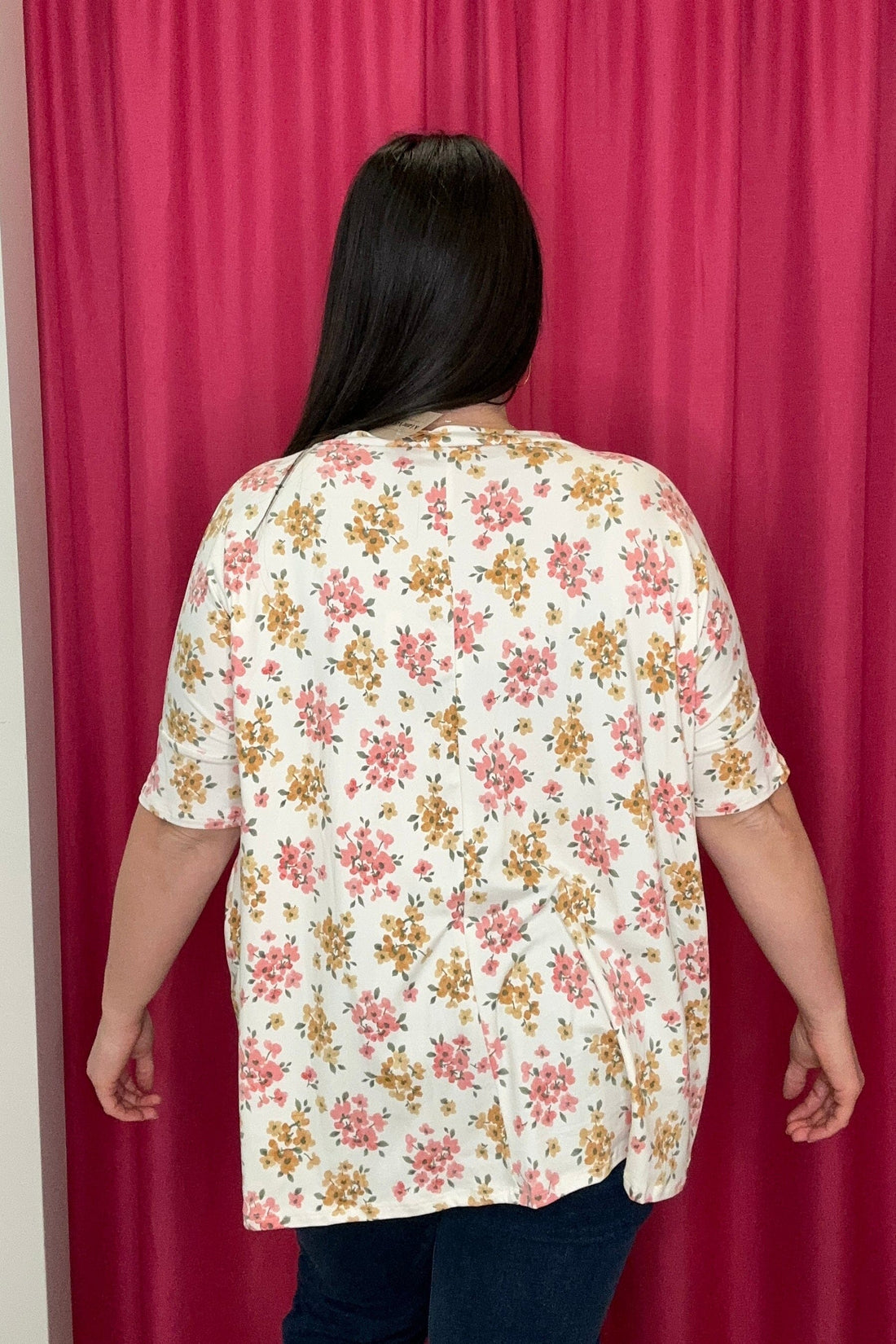 Loose Fit V-Neck Floral Print Tunic JRTOP CASUAL TOP BOMBOM