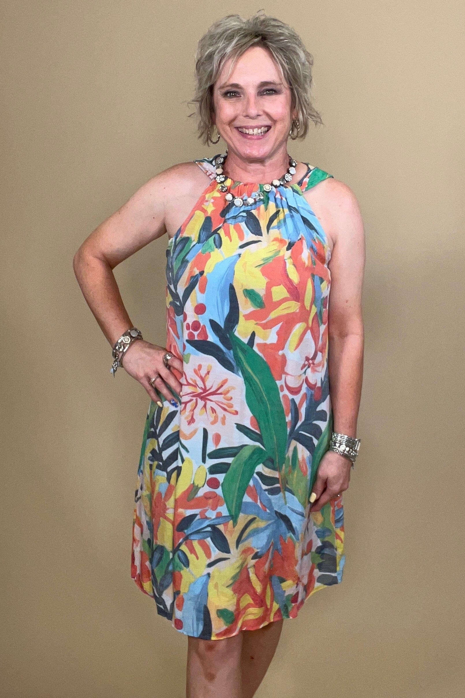 Sleeveless Floral Dress w/Gathered Collar DRESS ZAC & RACHEL