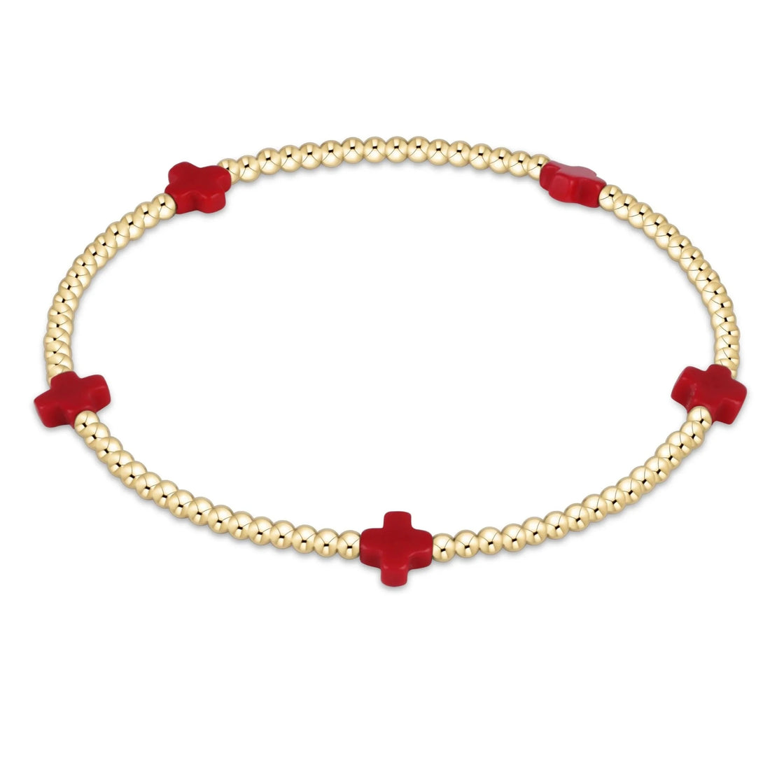 Enewton Signature Cross Gold Pattern 2mm Bead Bracelet- Red JEWELRY ENEWTON