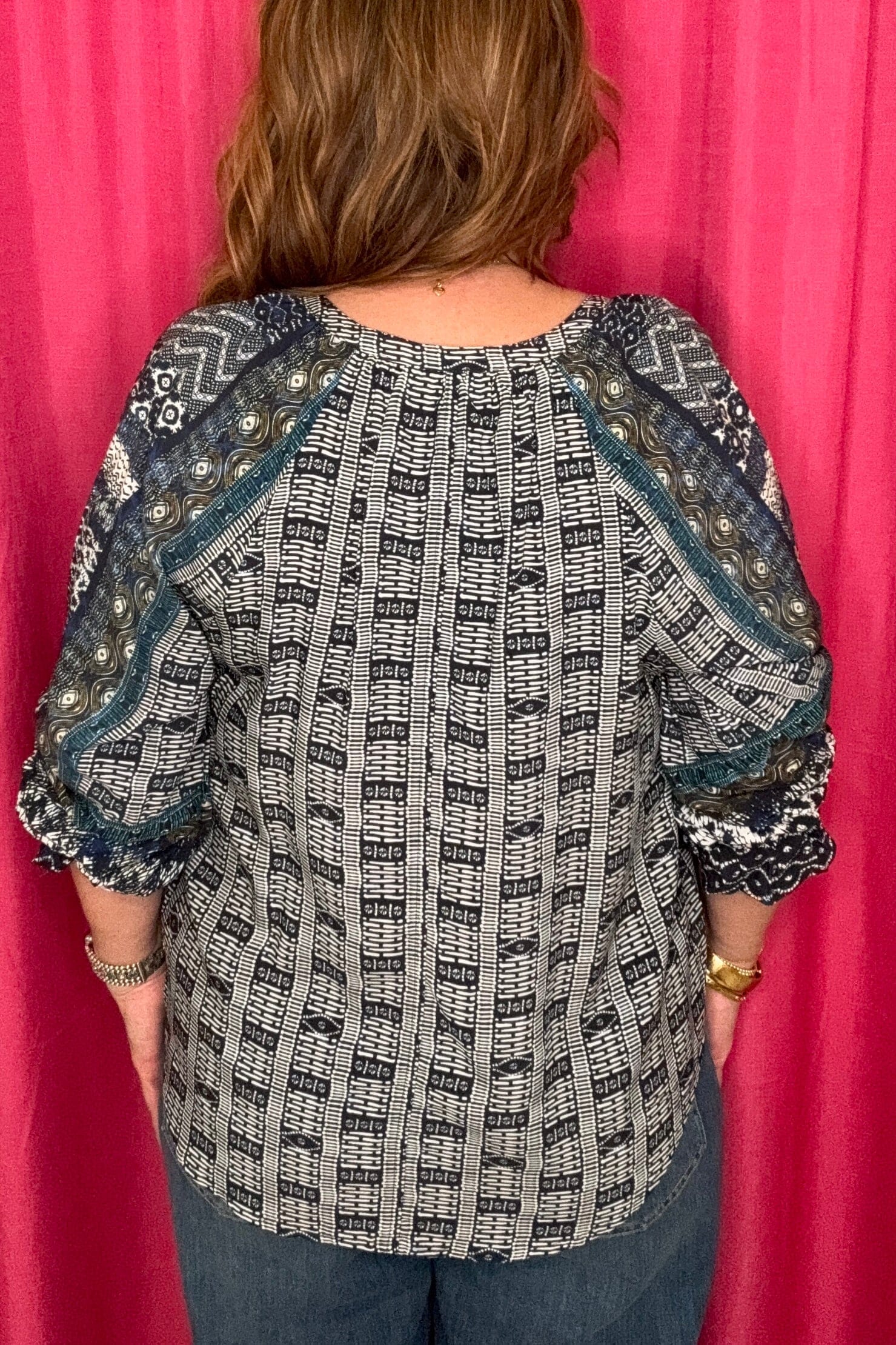 3/4 Sleeve Button Front Woven Blouse MISSY TOP SPECIAL LIVERPOOL