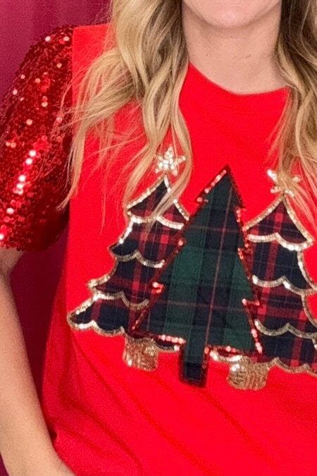 Festive Forest Top w/Sequin Sleeves JRTOP CASUAL TOP SOUTHERN GRACE