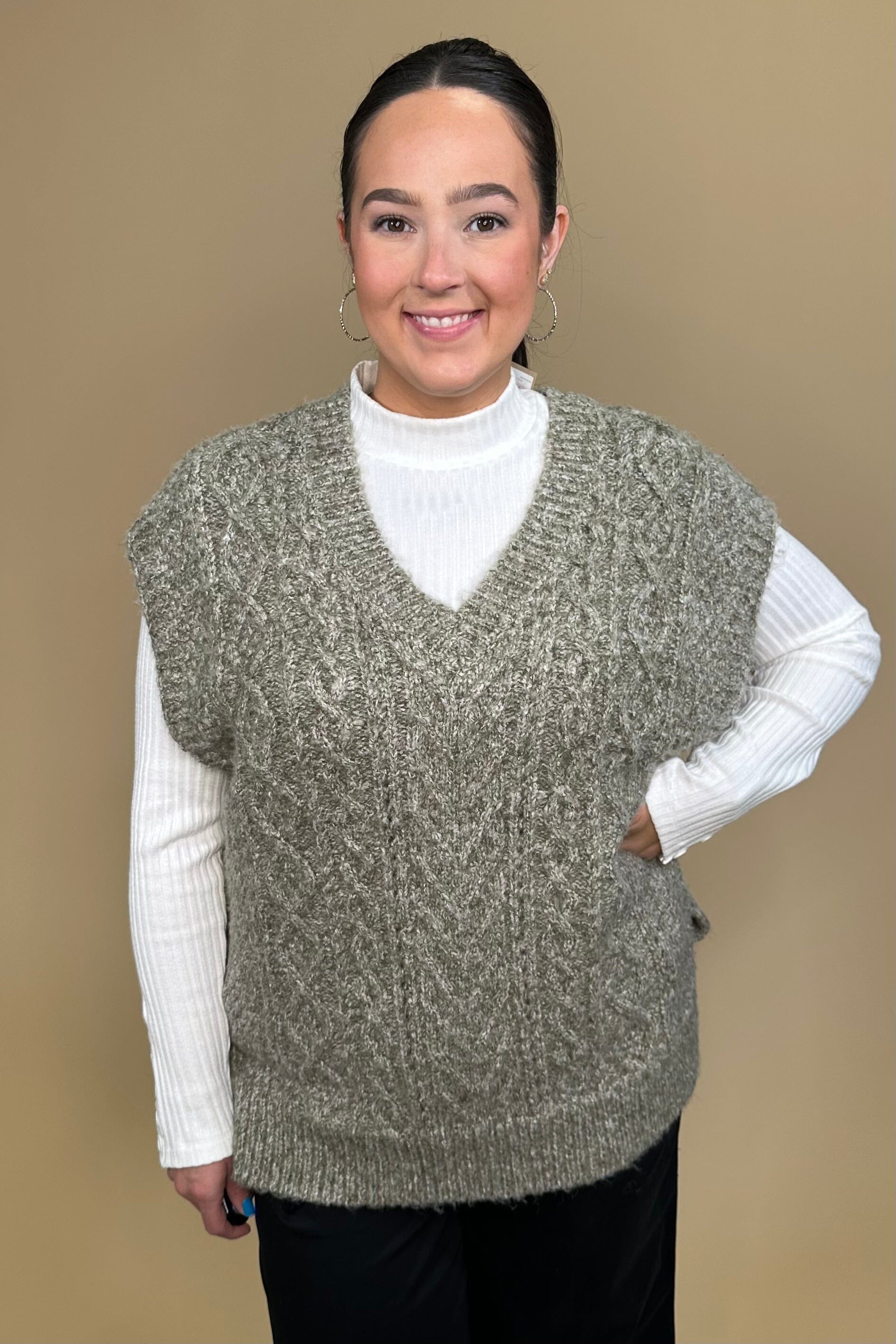Sleeveless Cable Knit Sweater Vest SWEATER ALLIE & ROSE