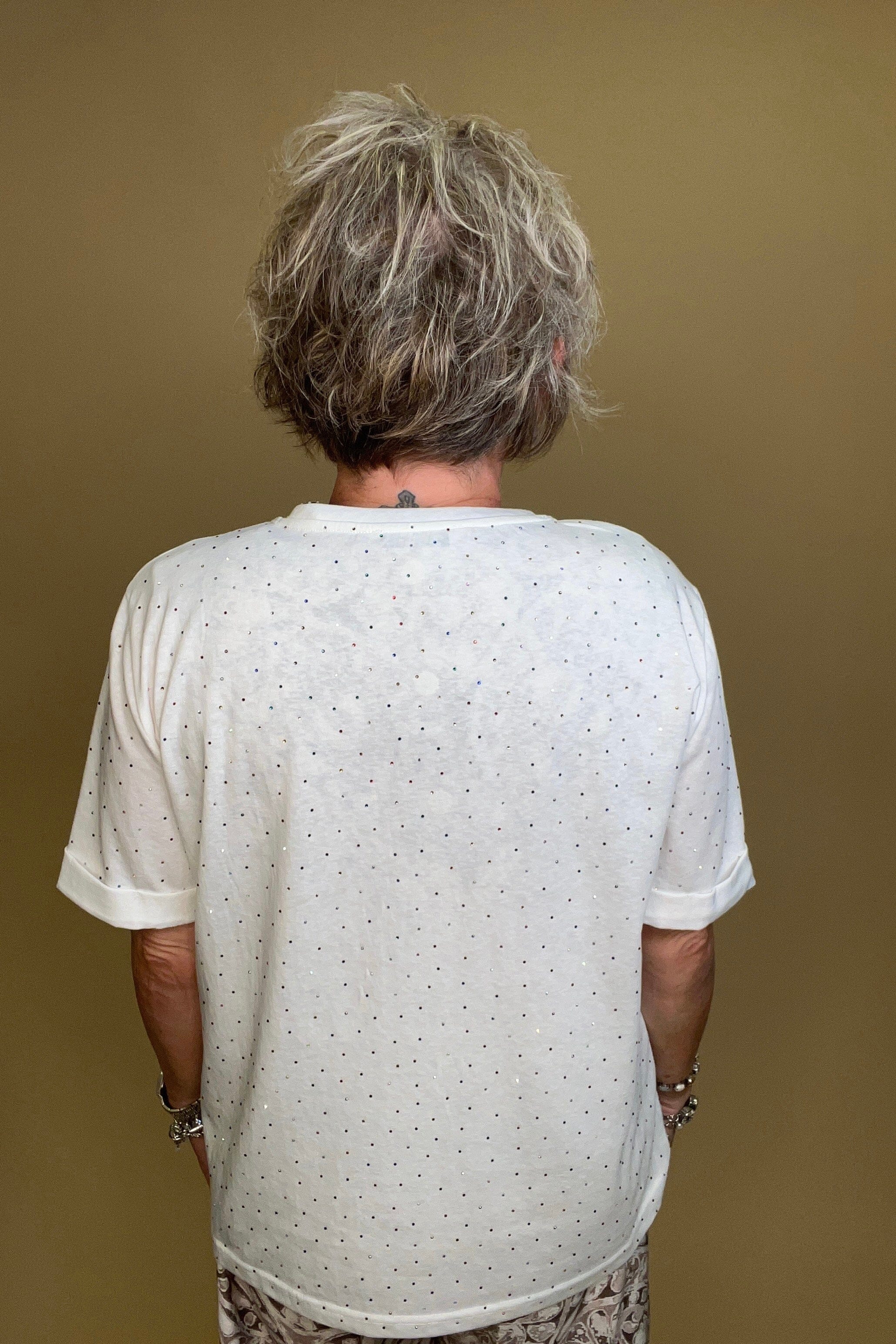 Short Rolled Sleeve Tee w/Colored Rhinestones JRTOP CASUAL TOP DAVI&DANI