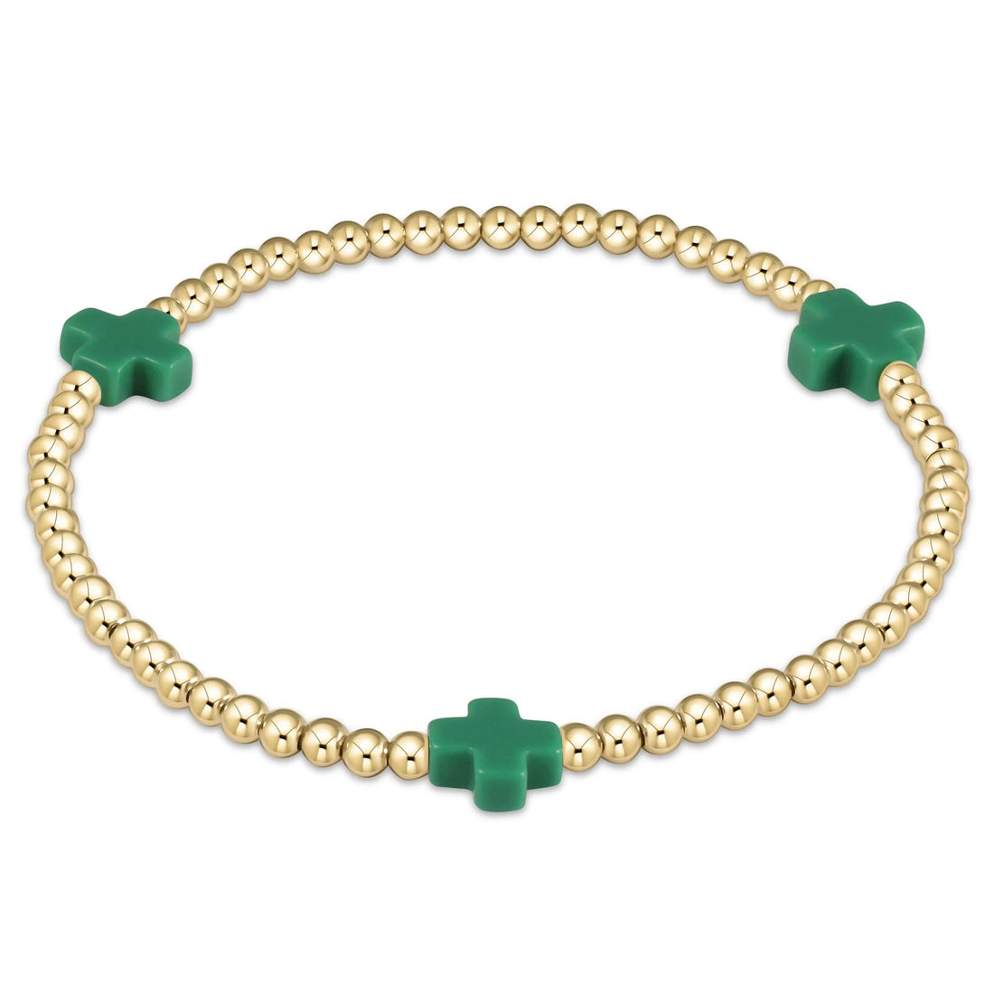 Enewton Signature Cross Gold Pattern 3mm Bead Bracelet- Emerald JEWELRY ENEWTON
