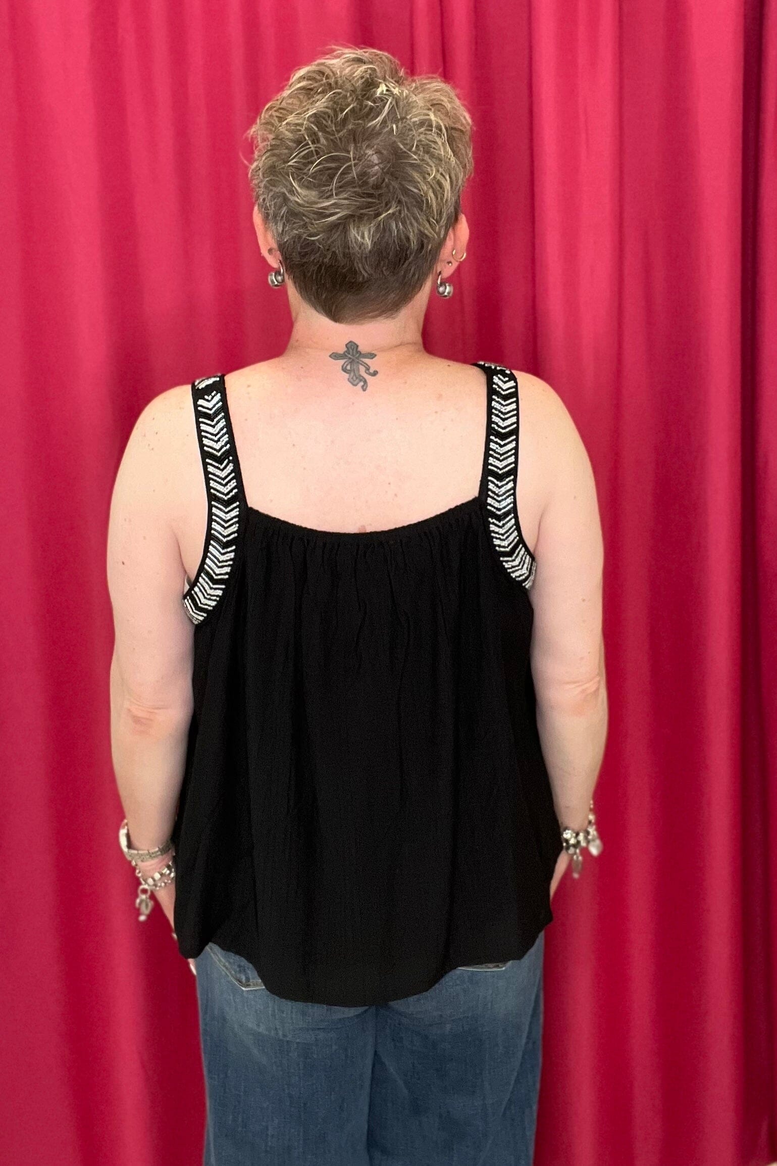 Sleeveless Woven Tank w/Beading MISSY TOP SPECIAL LIVERPOOL