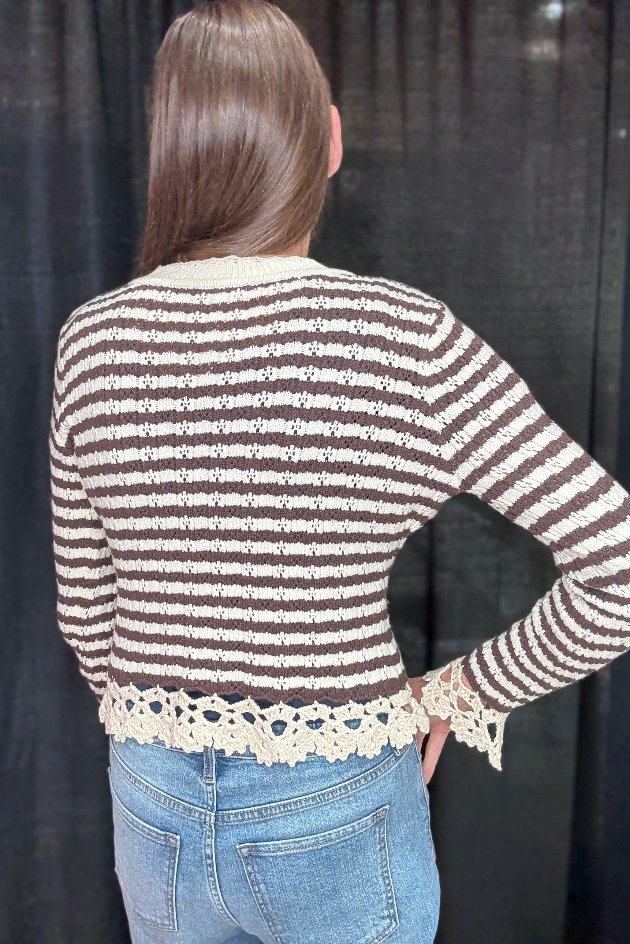 Long Sleeved Striped Sweater w/Doily Trim SWEATER SO ME