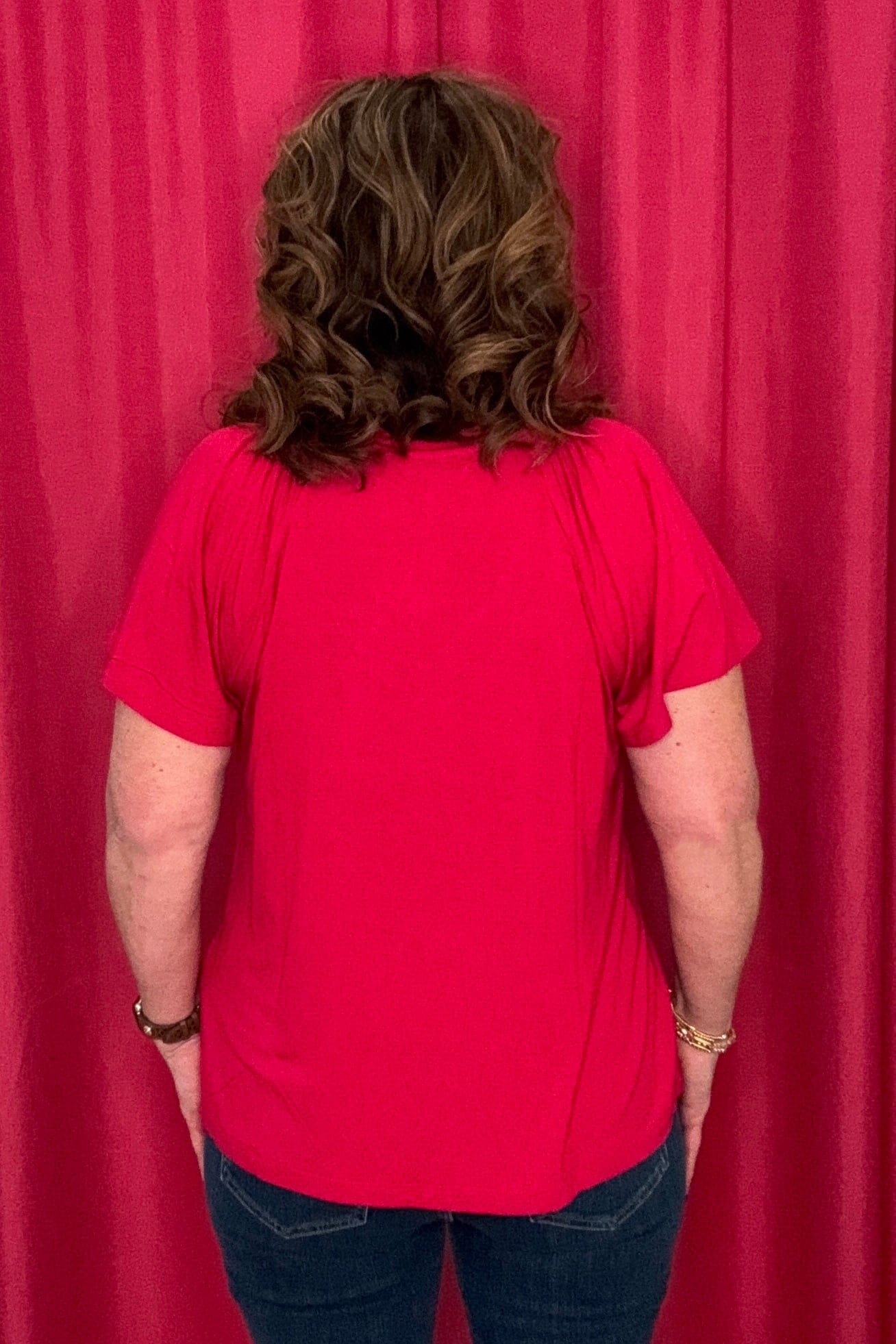 Short Flutter Sleeve V-Neck Knit Top MISSY BASIC KNIT LIVERPOOL