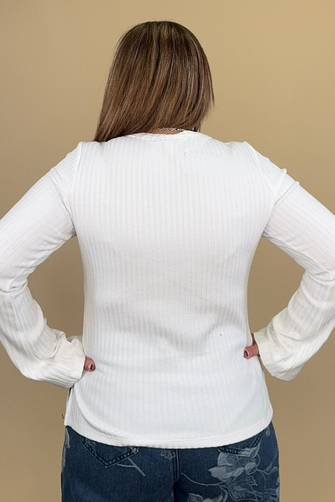 Long Sleeve Scoop Neck White Knit Top MISSY BASIC KNIT LIVERPOOL