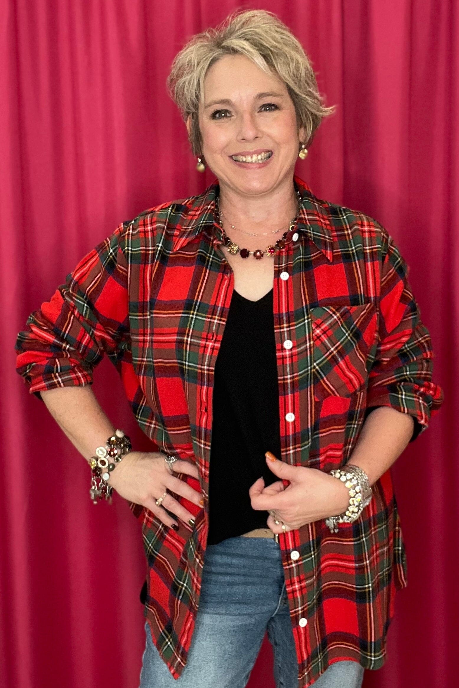 Plaid Flannel w/ Santa Patch OUTFIT COMPLETER BLINGAGOGO