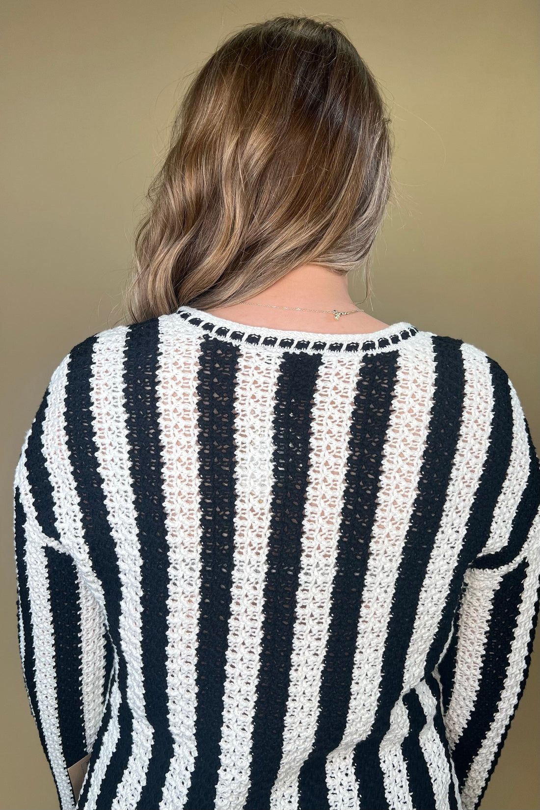 Long Sleeve Notch Collar Striped Sweater SWEATER TRIBAL