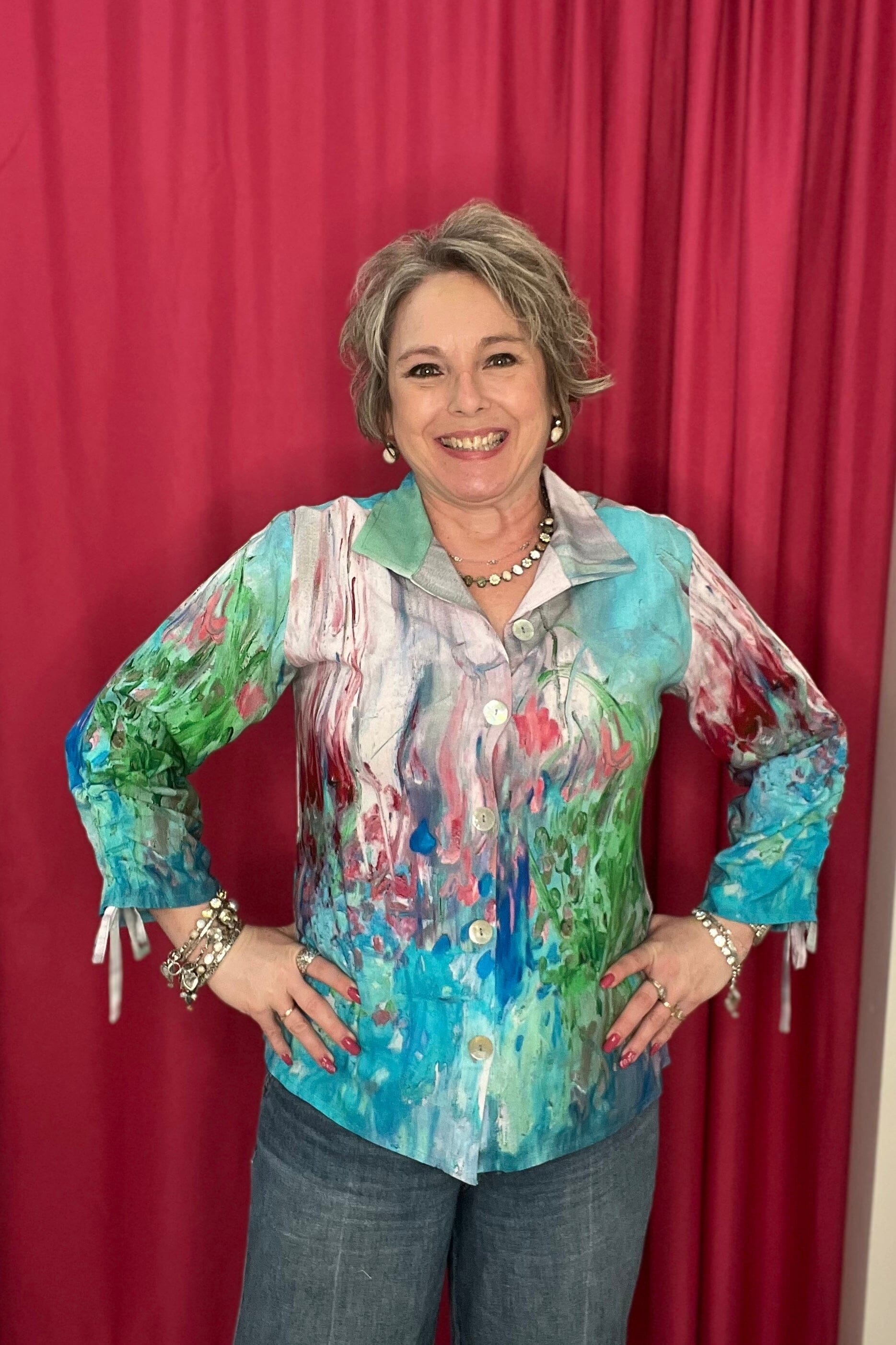 Printed Button Down w/Sleeve Ties MISSY TOP SPECIAL PARSLEY & SAGE